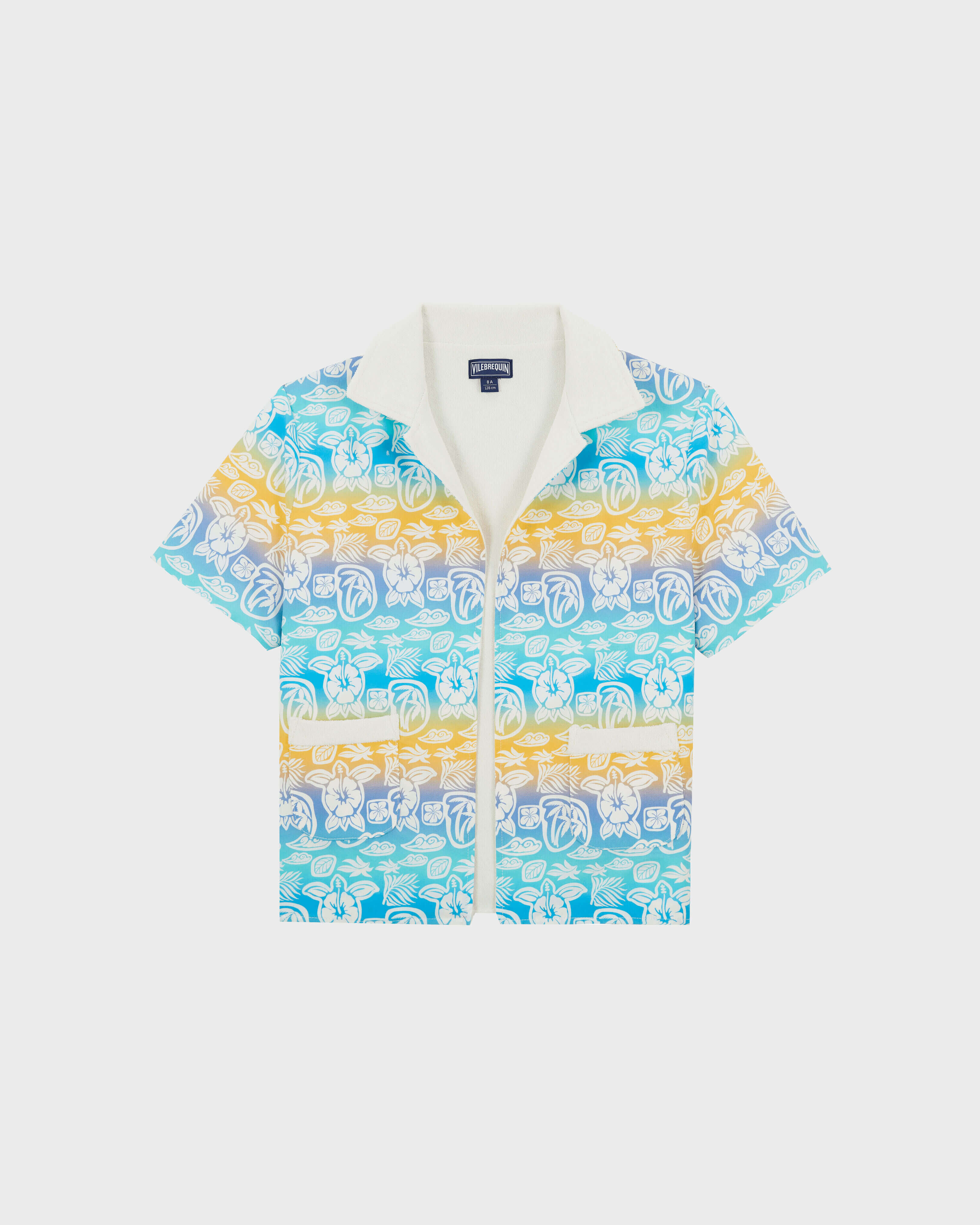 Camicia bowling bambino in cotone Tahiti Turtles BIANCO front view