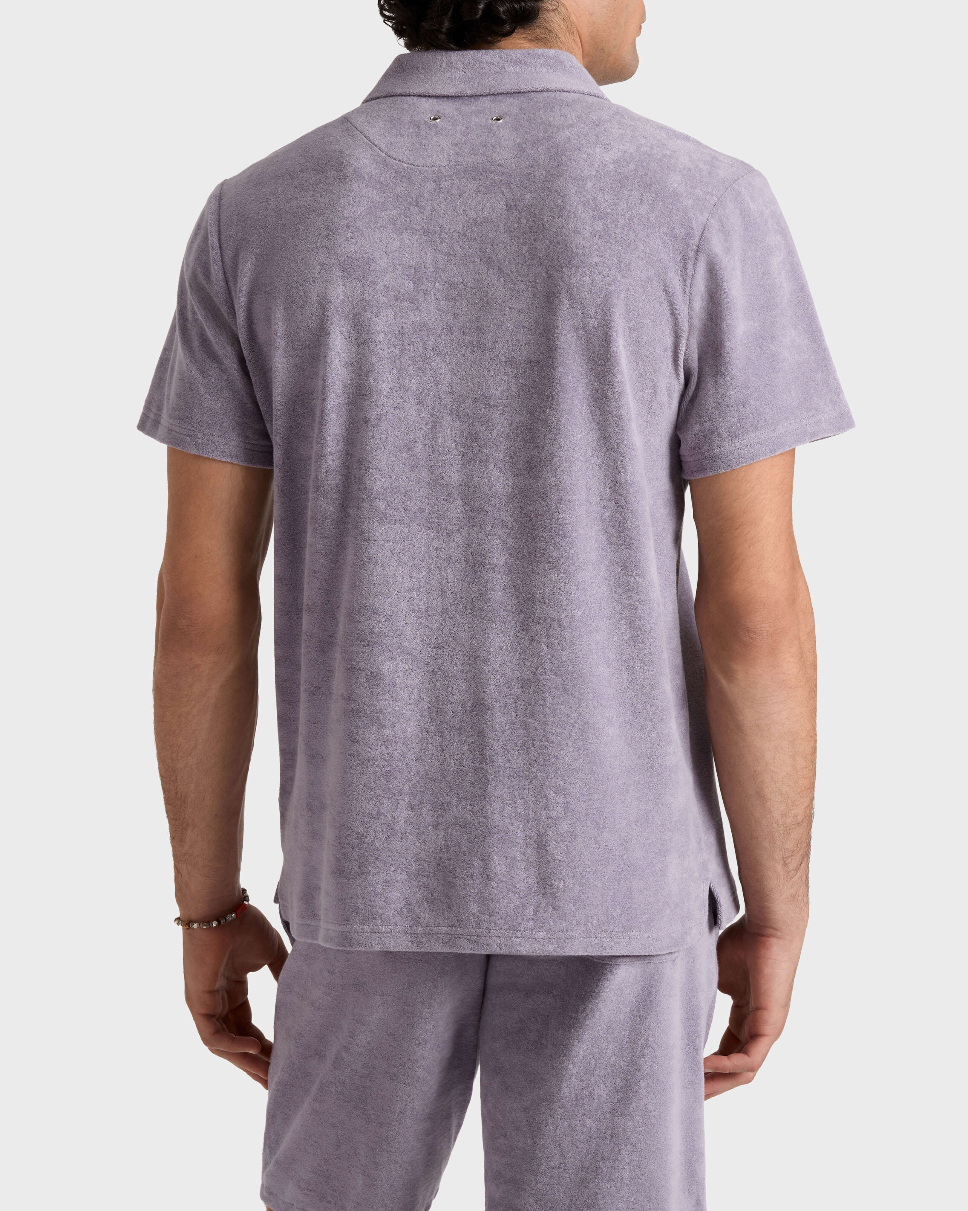 Camisa de bolos de tejido terry de color liso para hombre OURAGAN backworn view