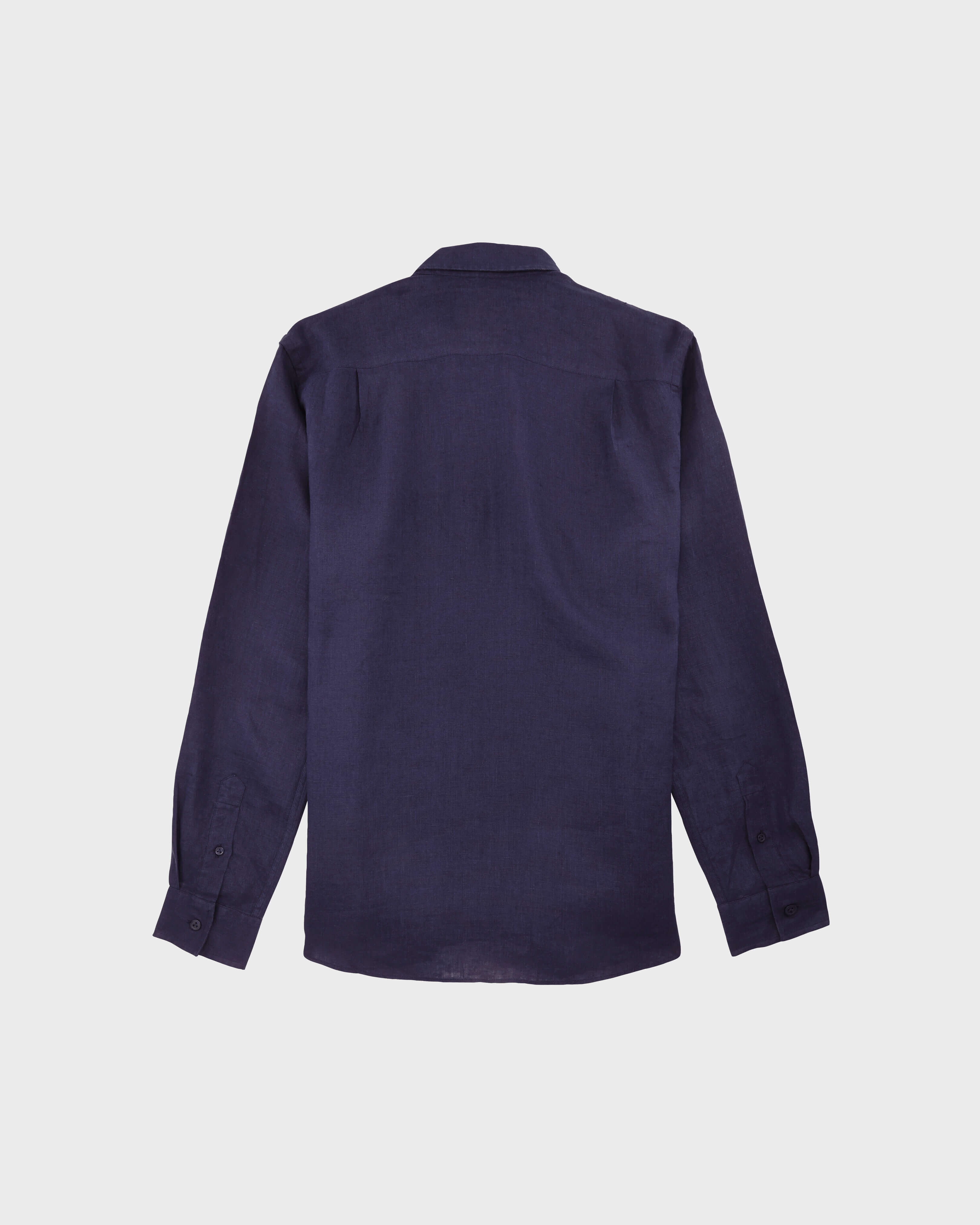 Camisa de lino lisa para hombre AZUL MARINO back view