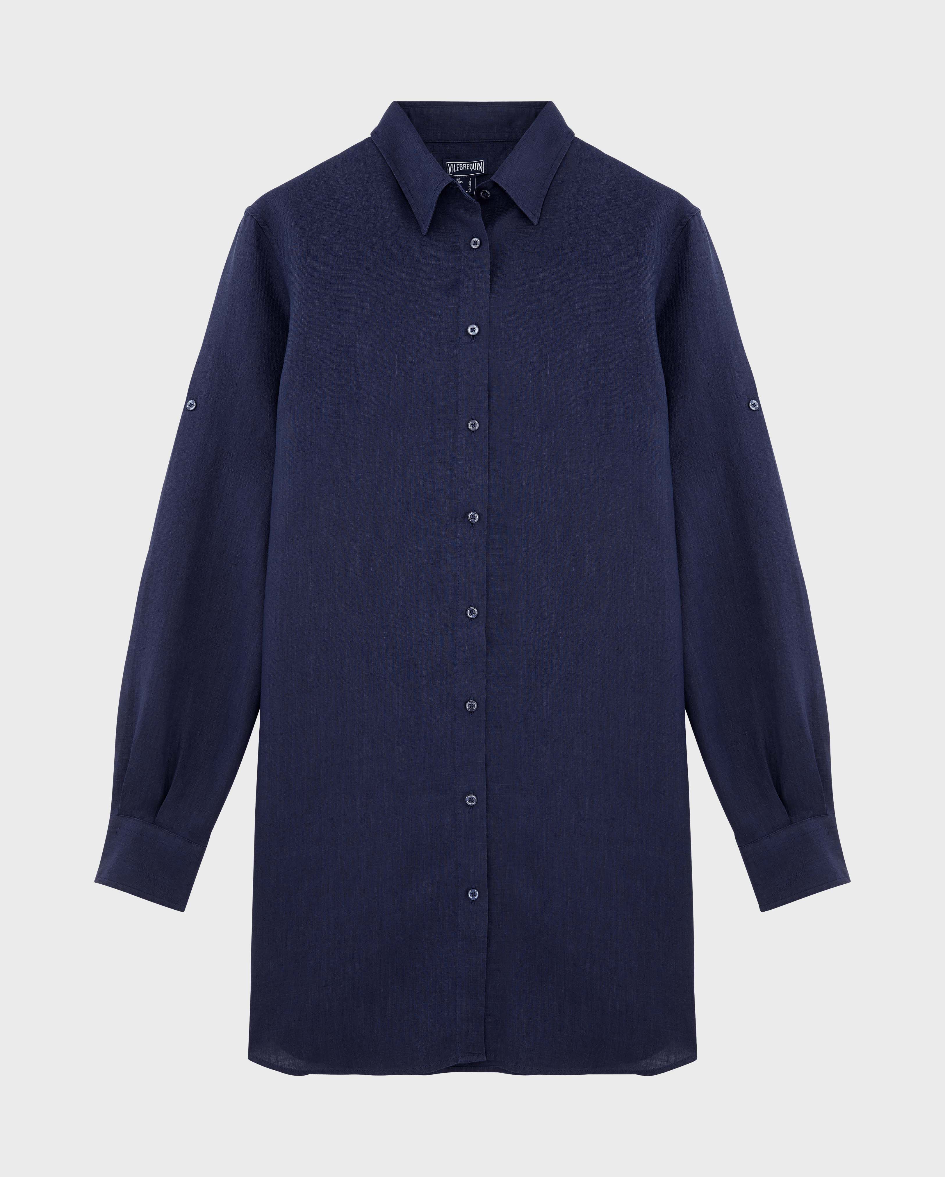 Robe chemise femme unie BLEU MARINE front view