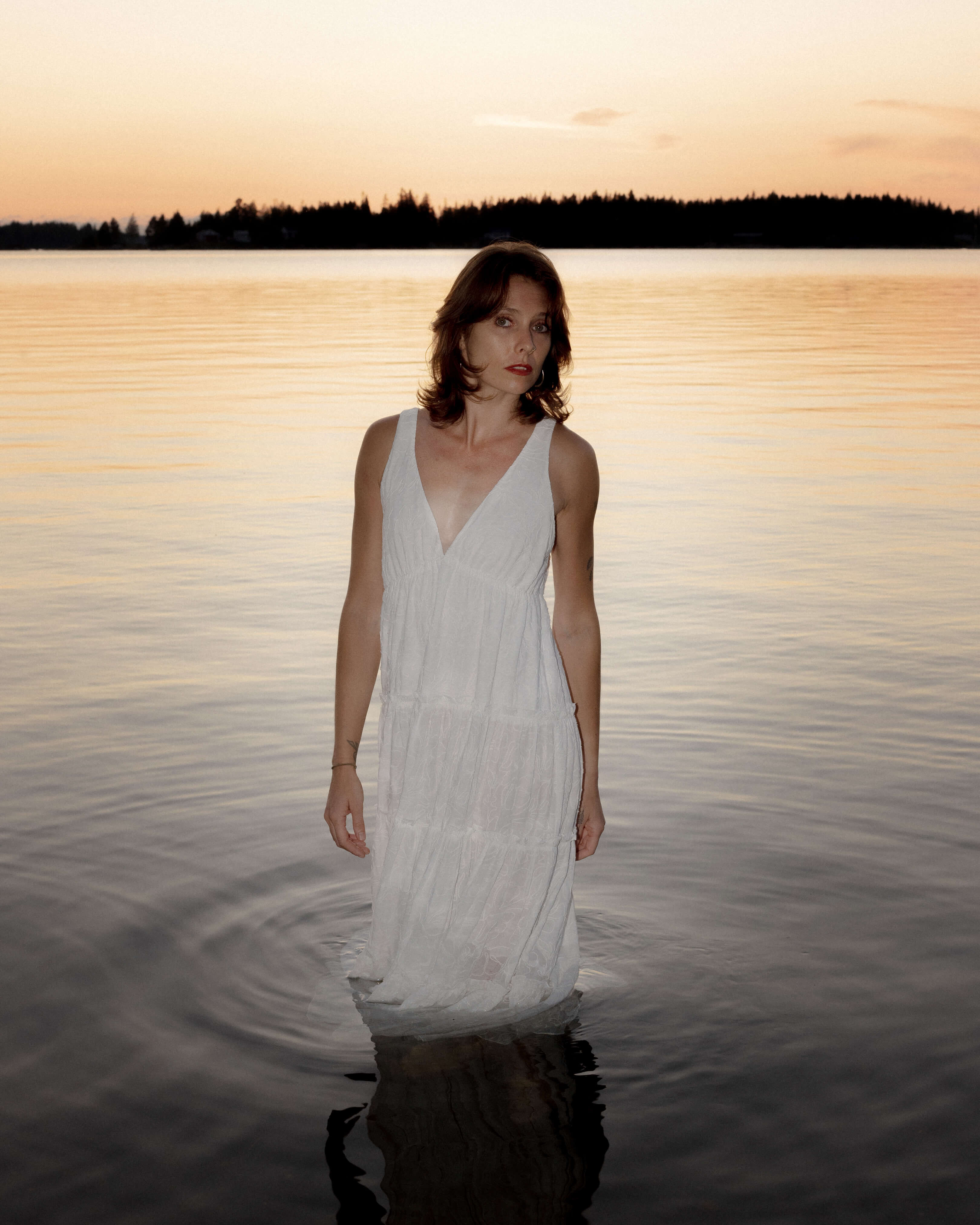 Women Long Viscose Dress Seashells OFF WHITE lifestyle view