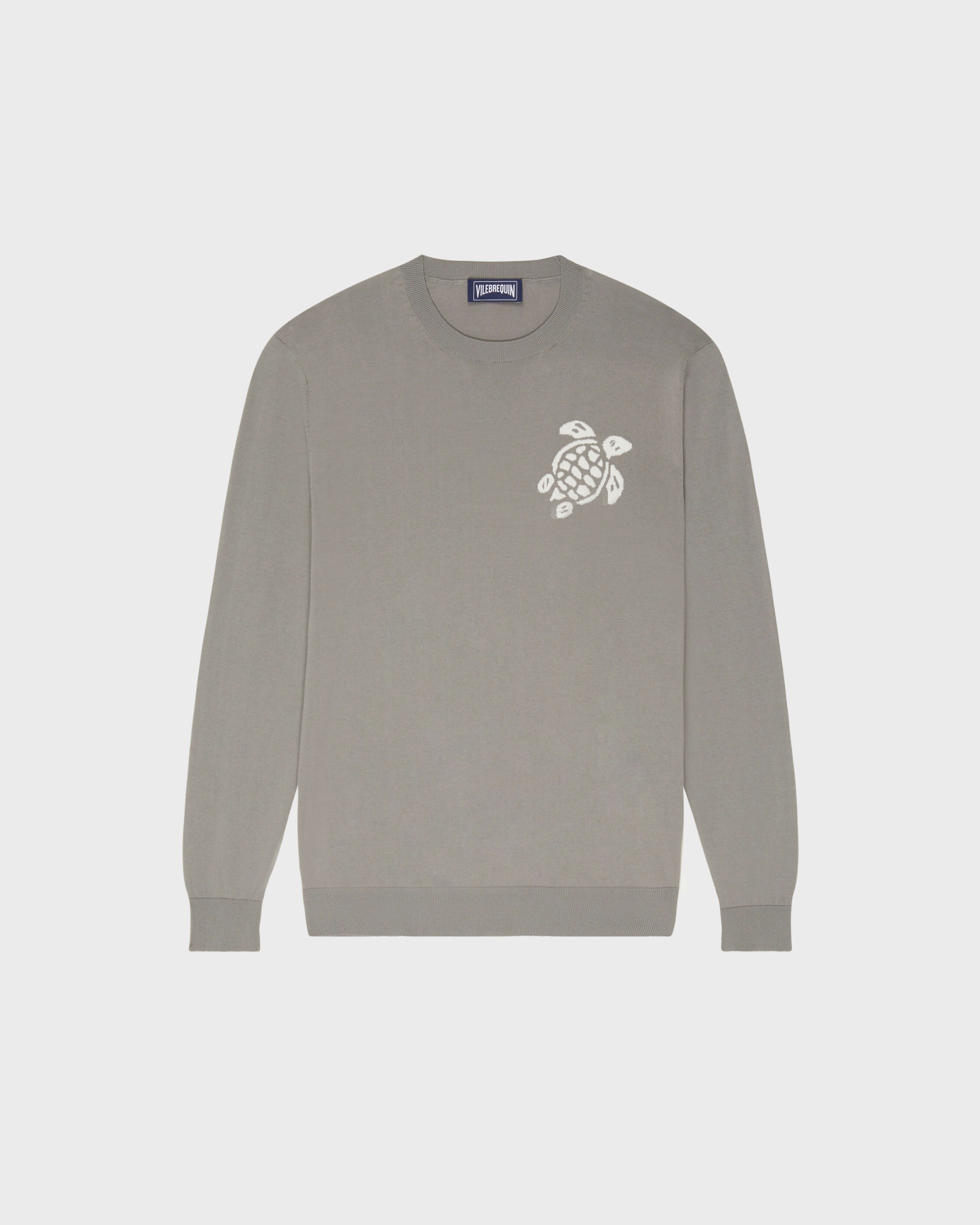 Men Cotton Sweater Turtle HEATHER GREY front view