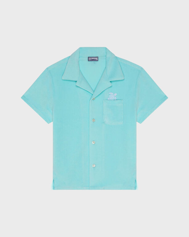 Vilebrequin - Boys Terry Bowling Shirt Embroidered Turtle - Shirt - Gunther - Blue - Size 8
