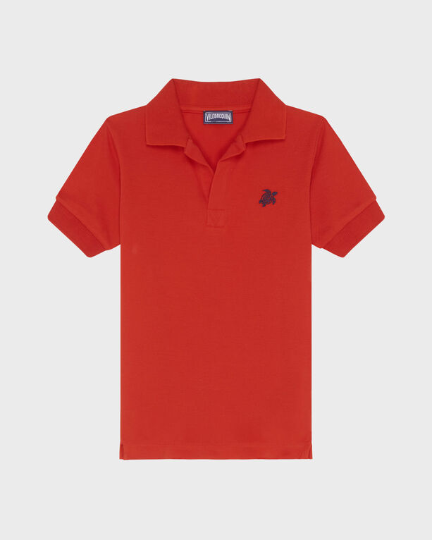 Vilebrequin - Boys Pique Cotton Polo Embroidered Turtle - Polo - Gemimi - Red - Size 4