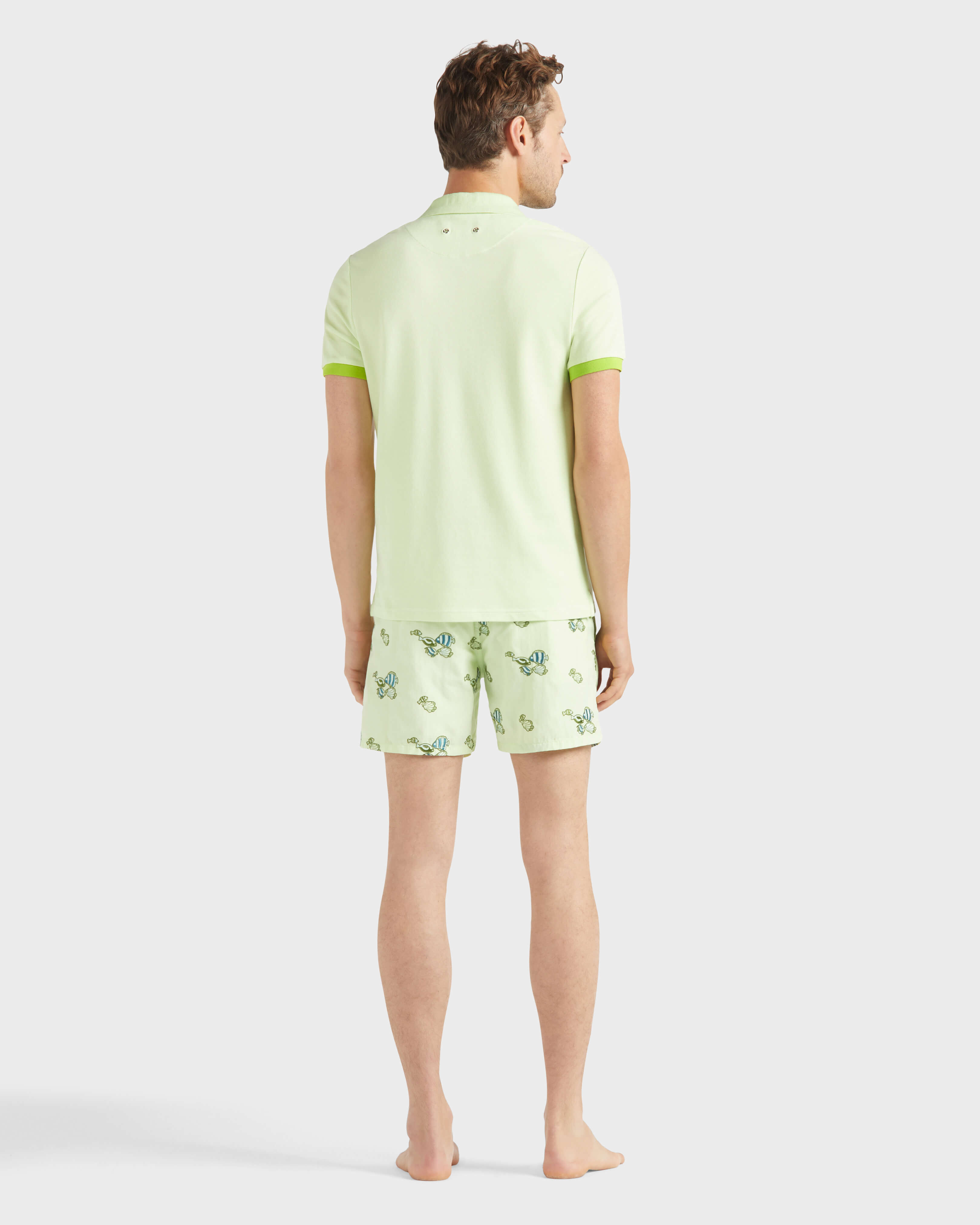 Men Organic Cotton Pique Polo Shirt Solid MACAROON backworn view