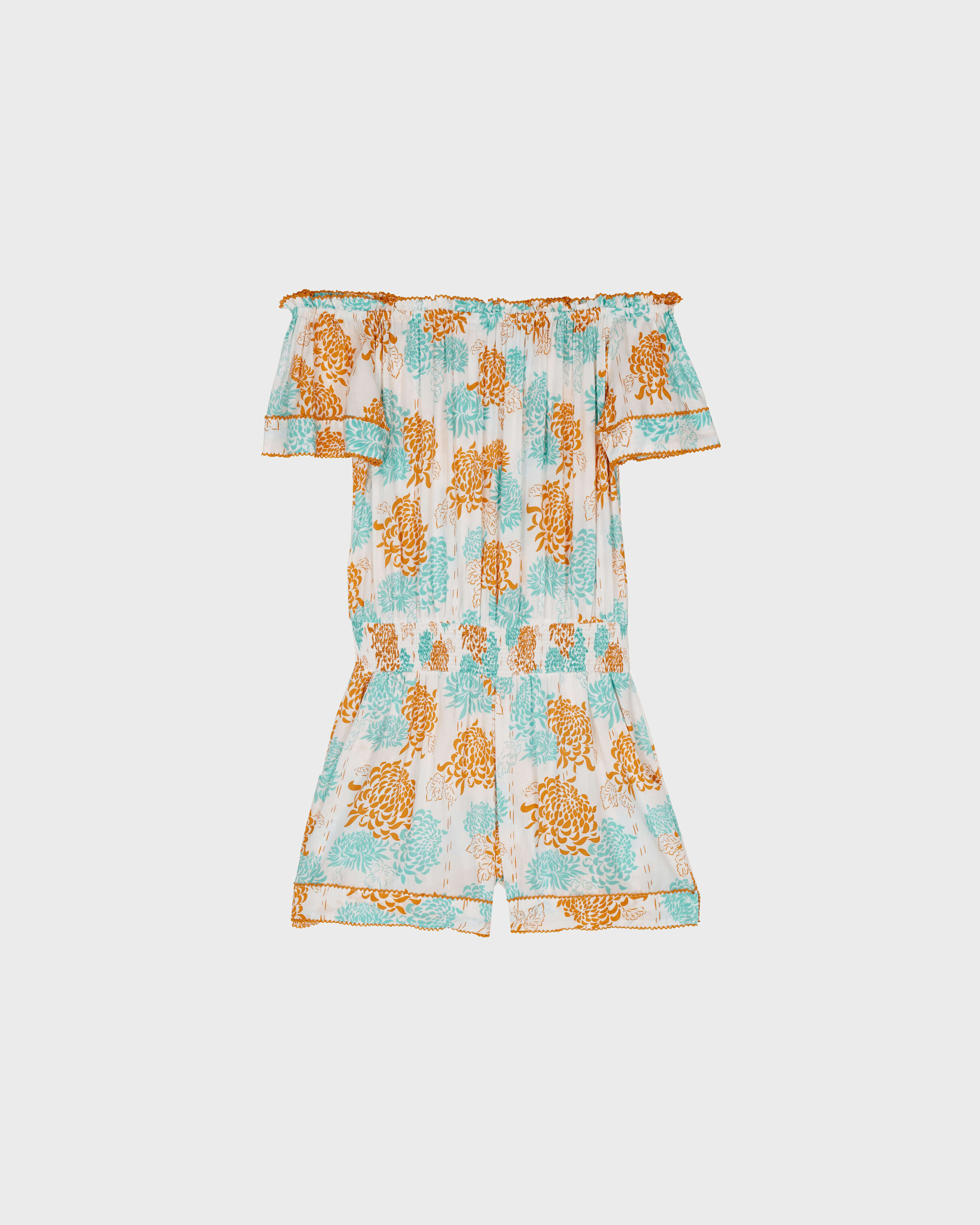 Combinaison Short femme Iridescent Flowers of Joy- Vilebrequin x Poupette St Barth TERRACOTTA front view