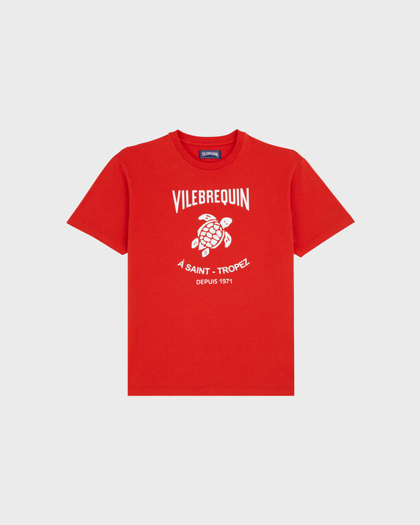 Vilebrequin - Men Cotton T-shirt Printed Turtle Logo - Tee Shirt - Portisol - Red - Size M