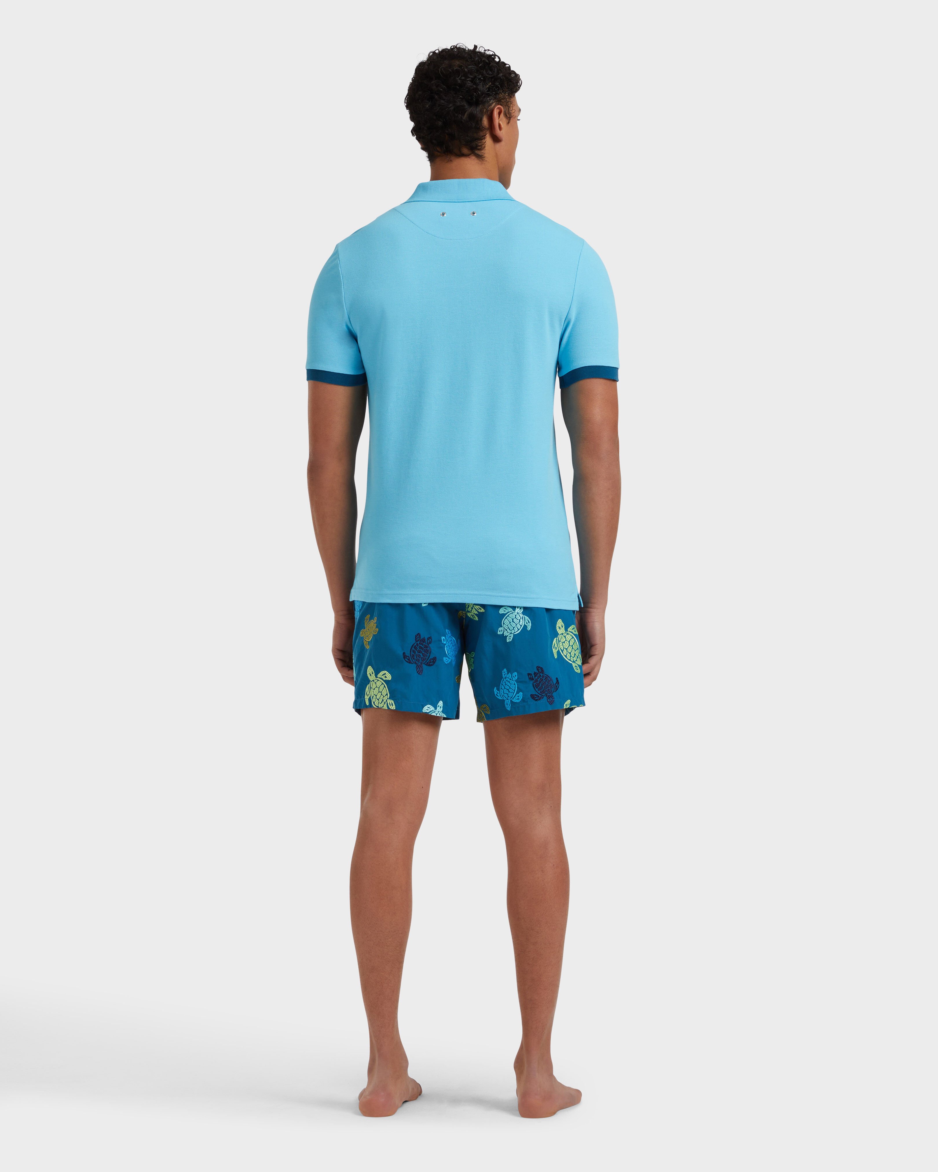 Men Organic Cotton Pique Polo Shirt Solid BLUE TOPAZ backworn view