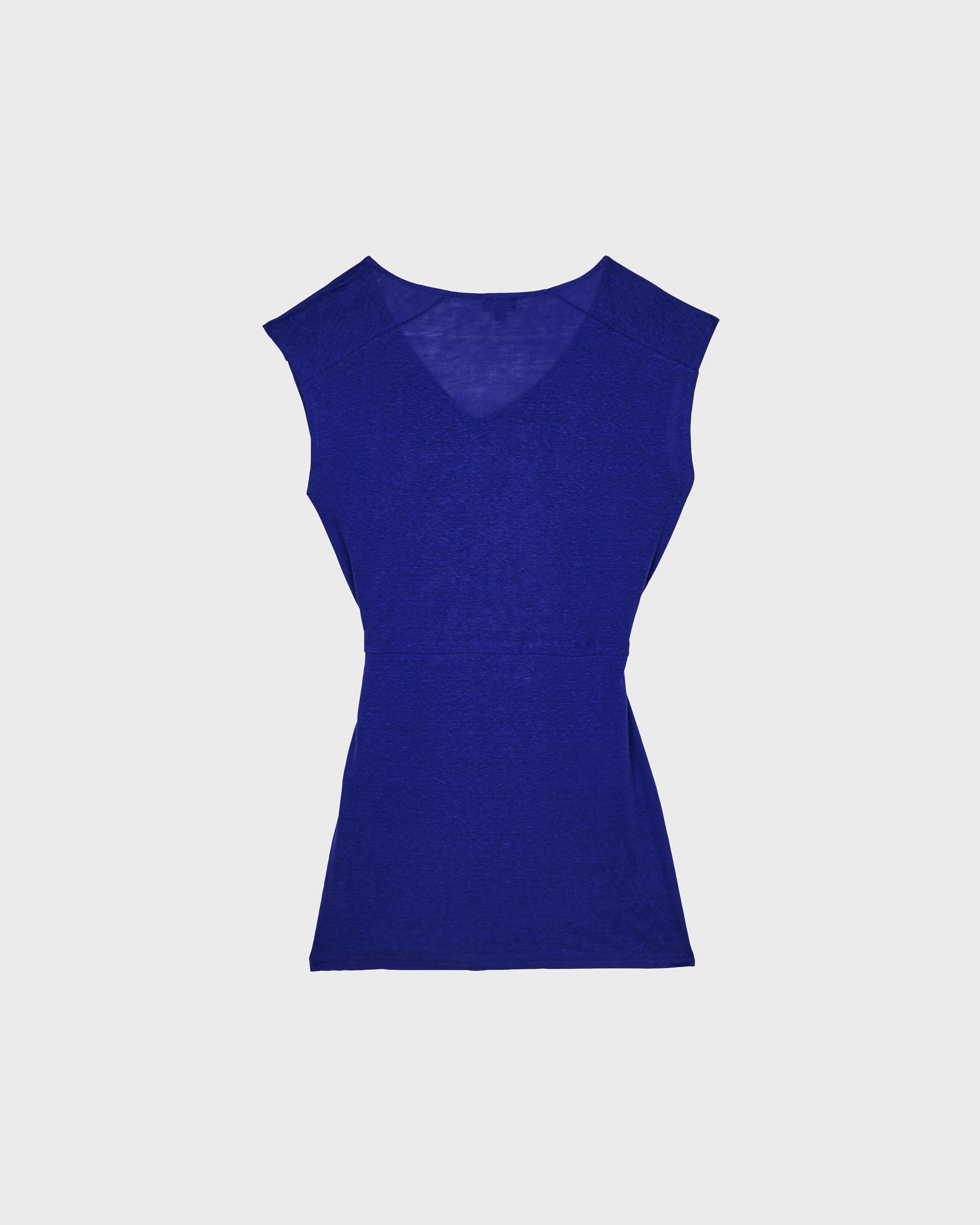 Women Linen V collar Dress Solid PURPLE BLUE back view