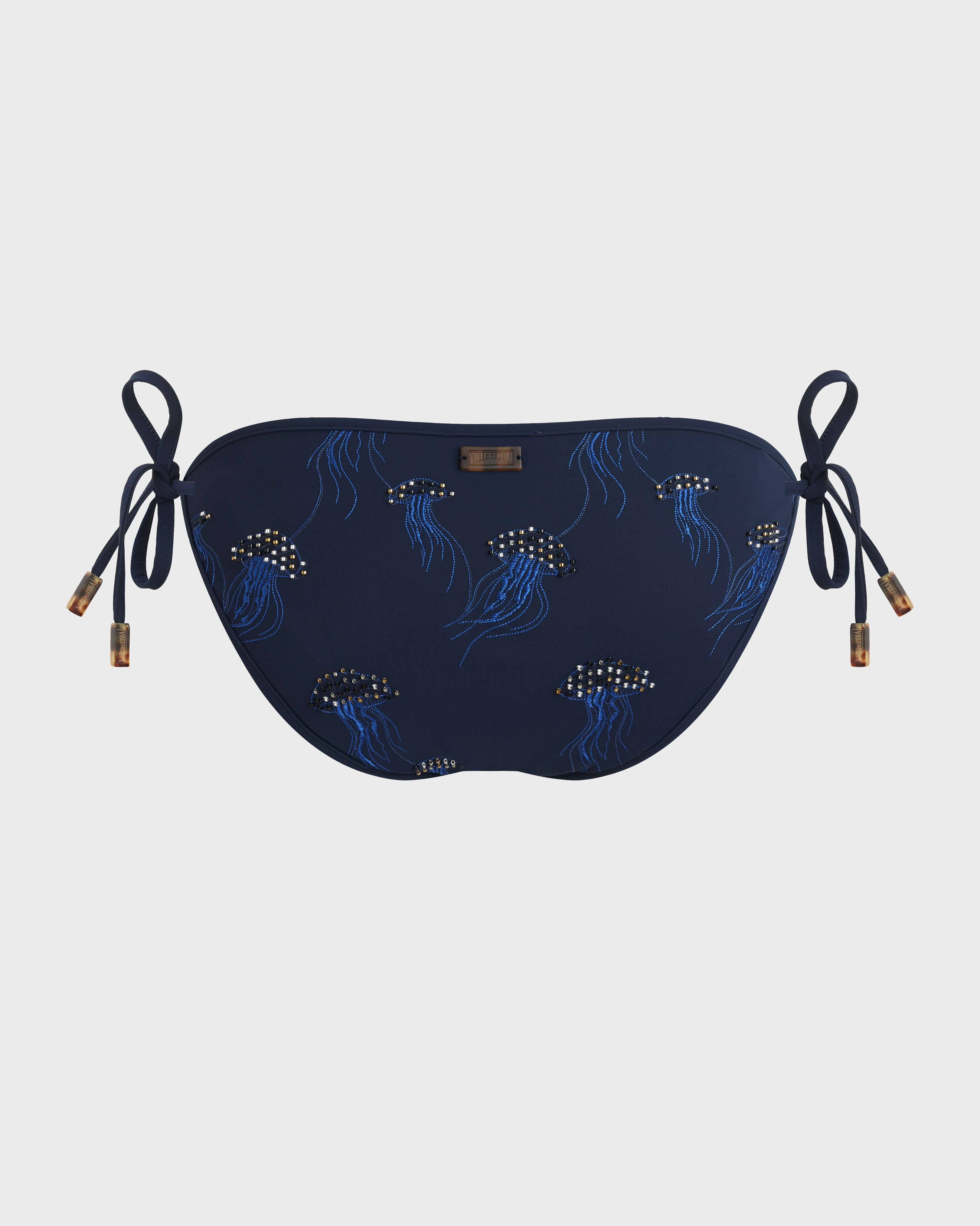 Braguita de bikini para anudar Medusas bordadas con abalorios mujer - Collection Limited AZUL MARINO back view