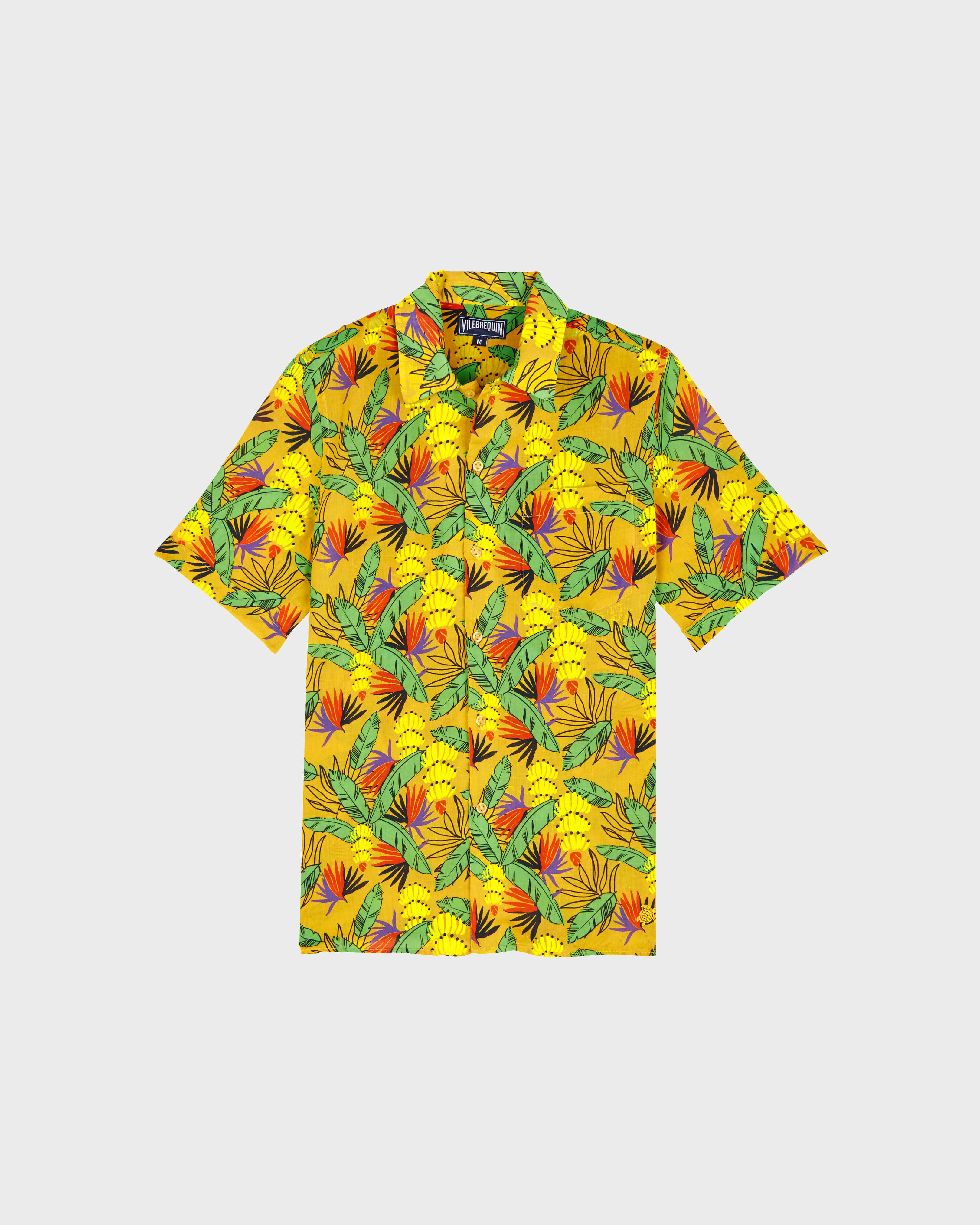 Chemise Bowling Coton et Lin homme Go Bananas CURRY front view
