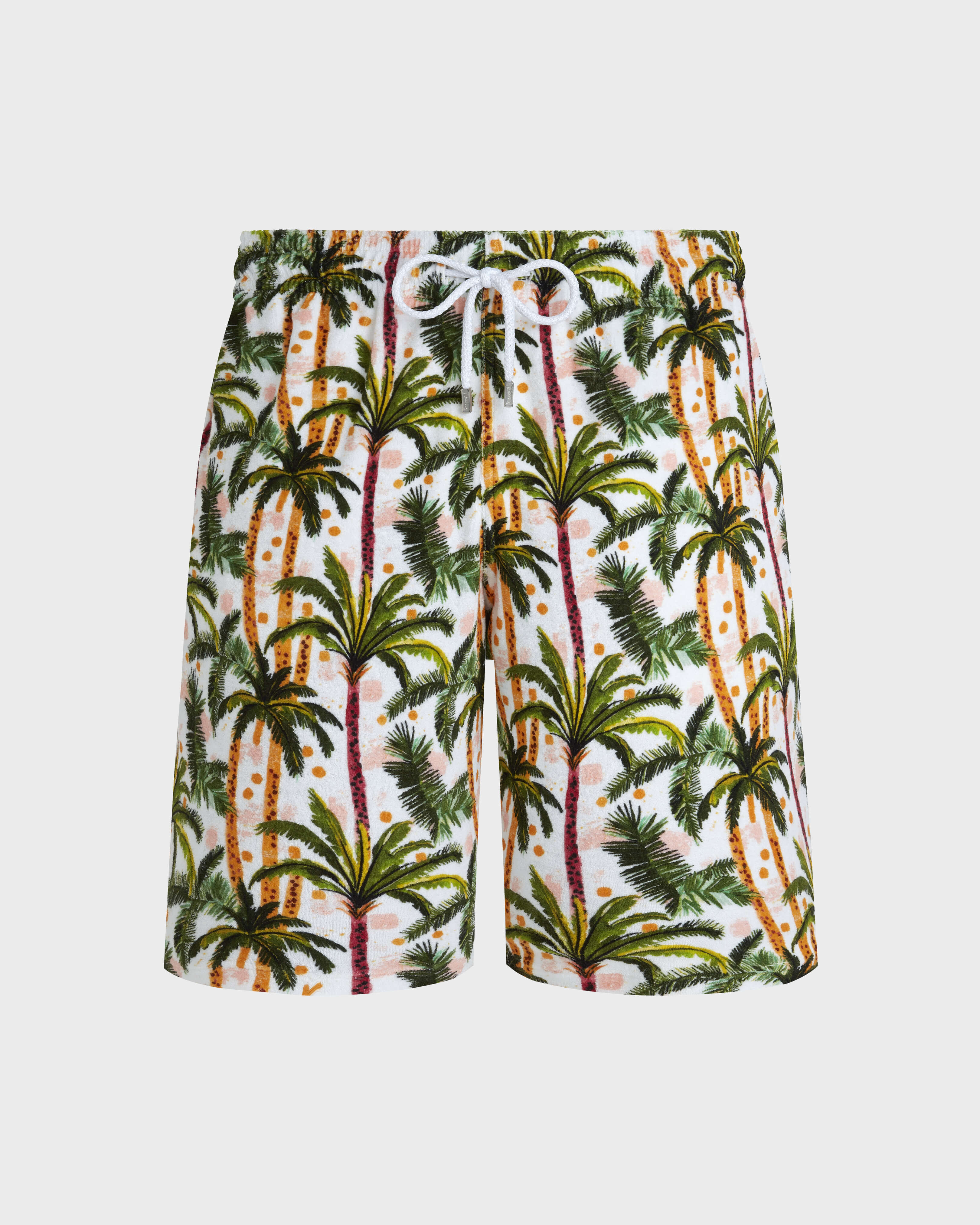 Men Terry Bermuda Shorts Brazil Jungle WHITE front view
