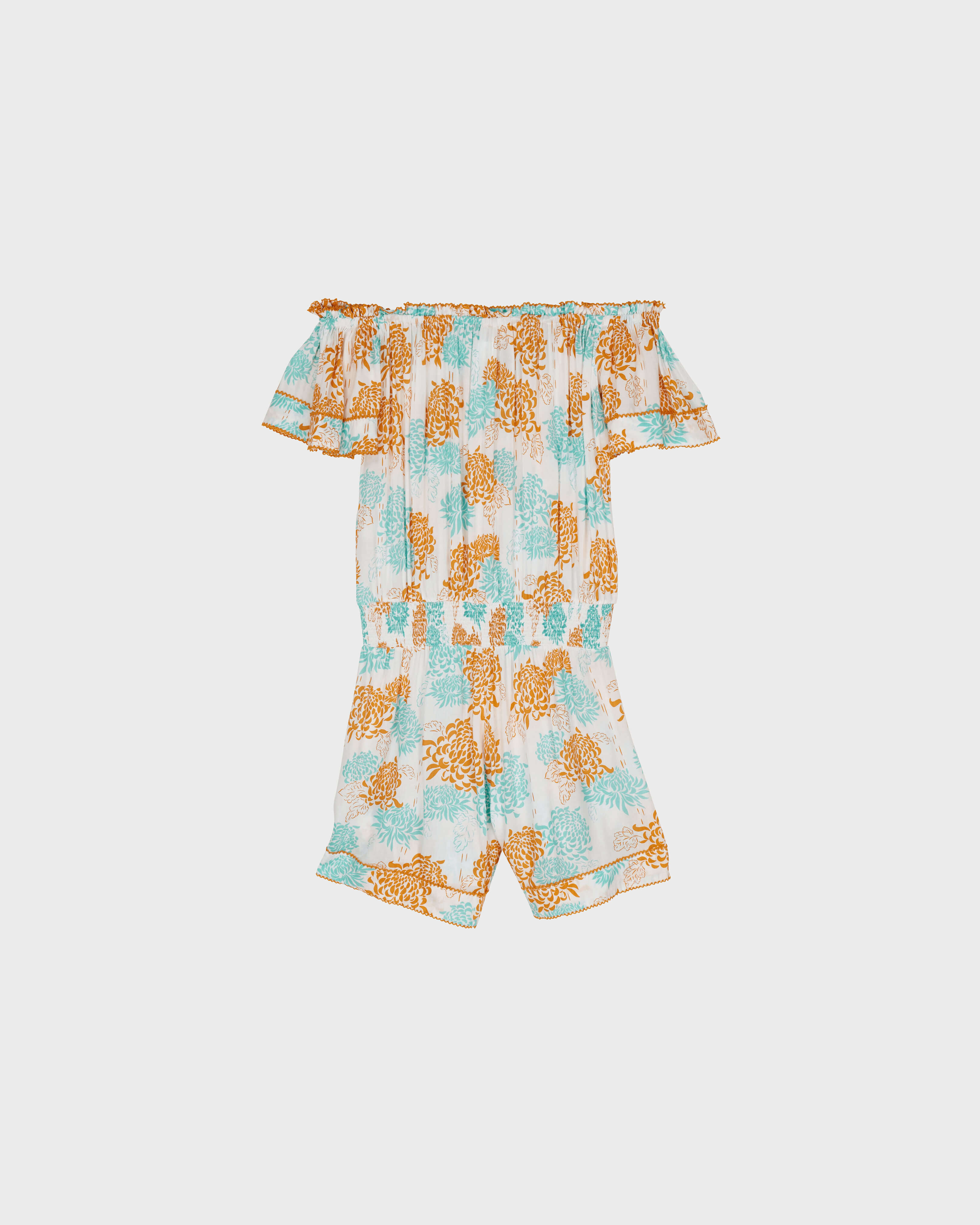 Combinaison Short femme Iridescent Flowers of Joy- Vilebrequin x Poupette St Barth TERRACOTTA back view