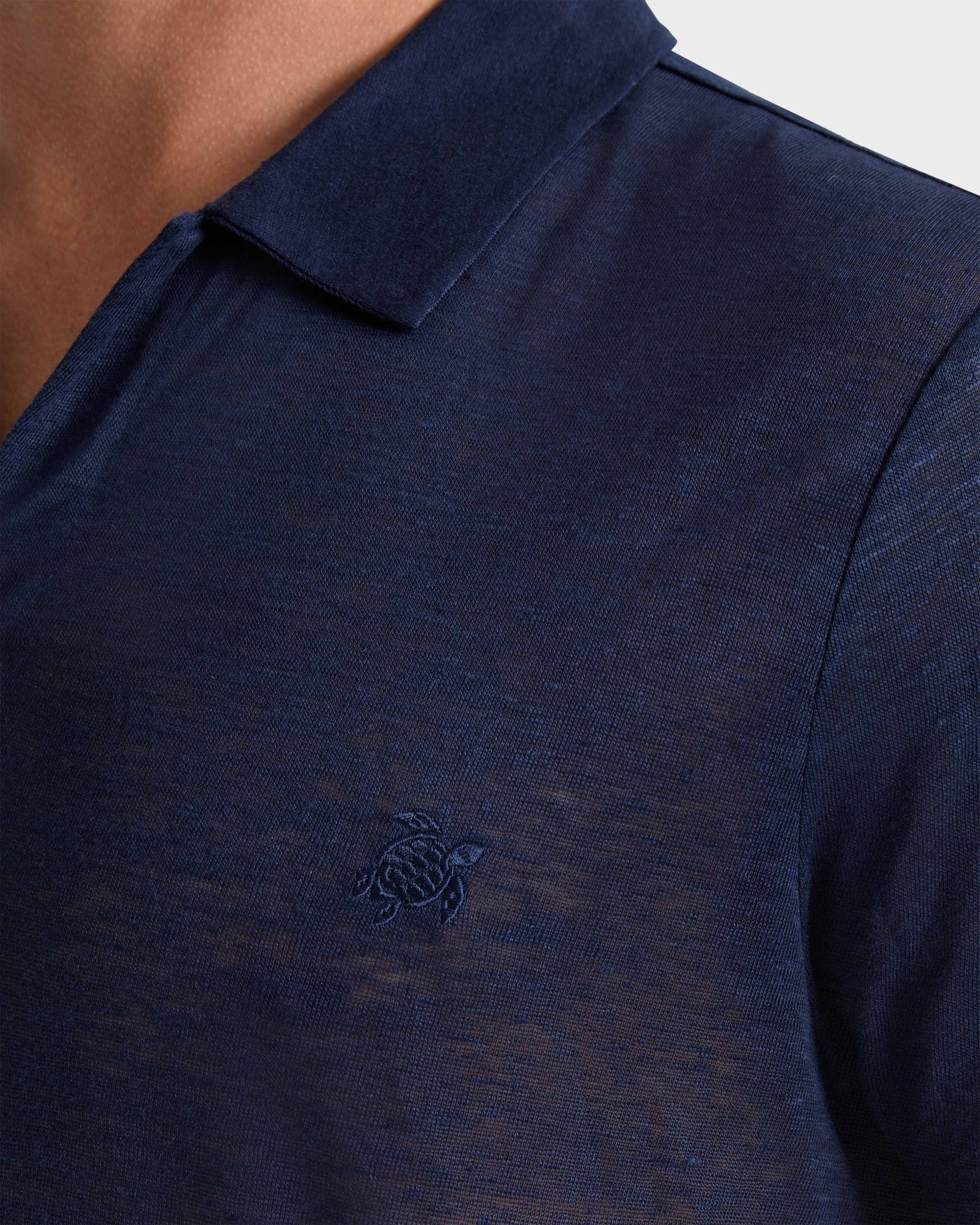 Men Linen Jersey Polo Shirt Solid NAVY supp1 view