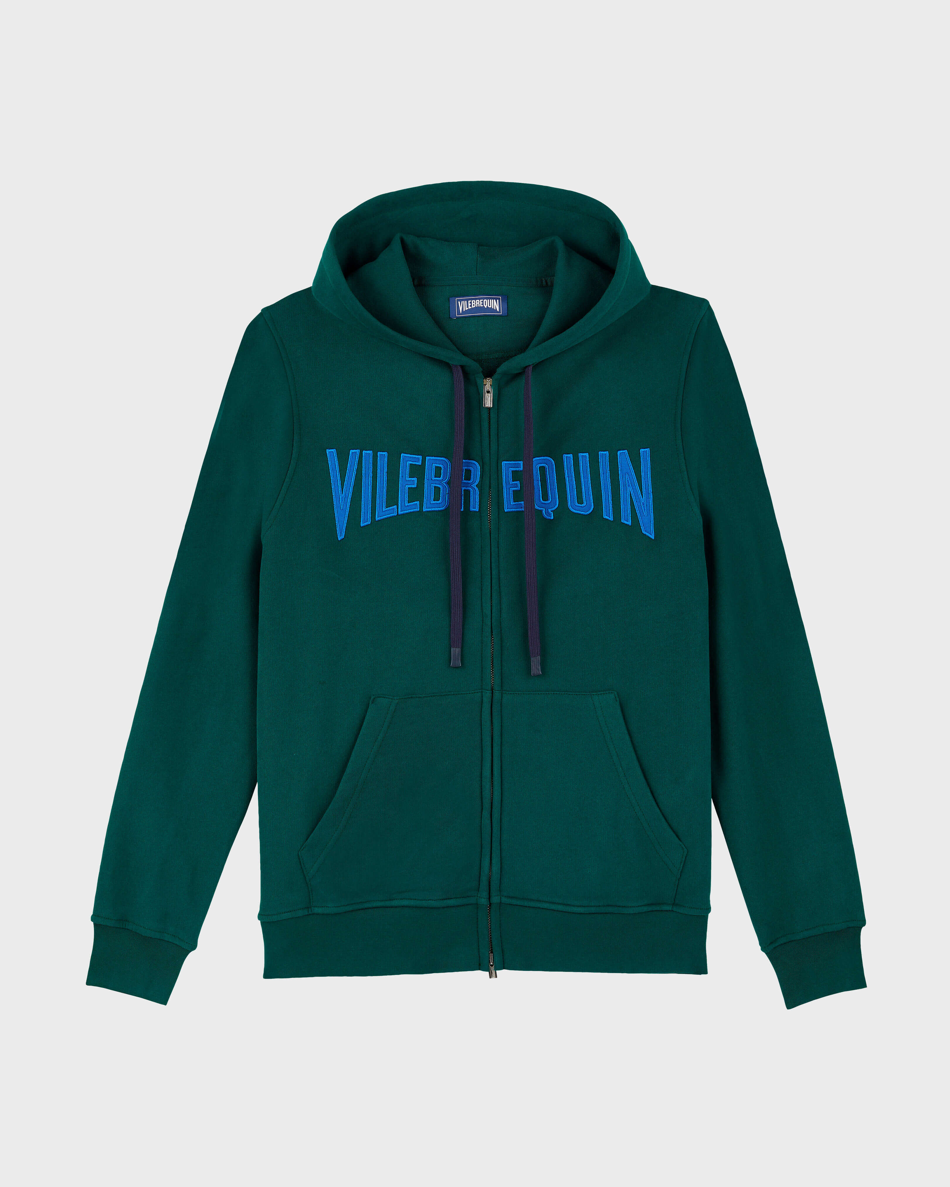 Men Cotton Full Zip Hoodie Sweatshirt Stitched Logo IVY front view