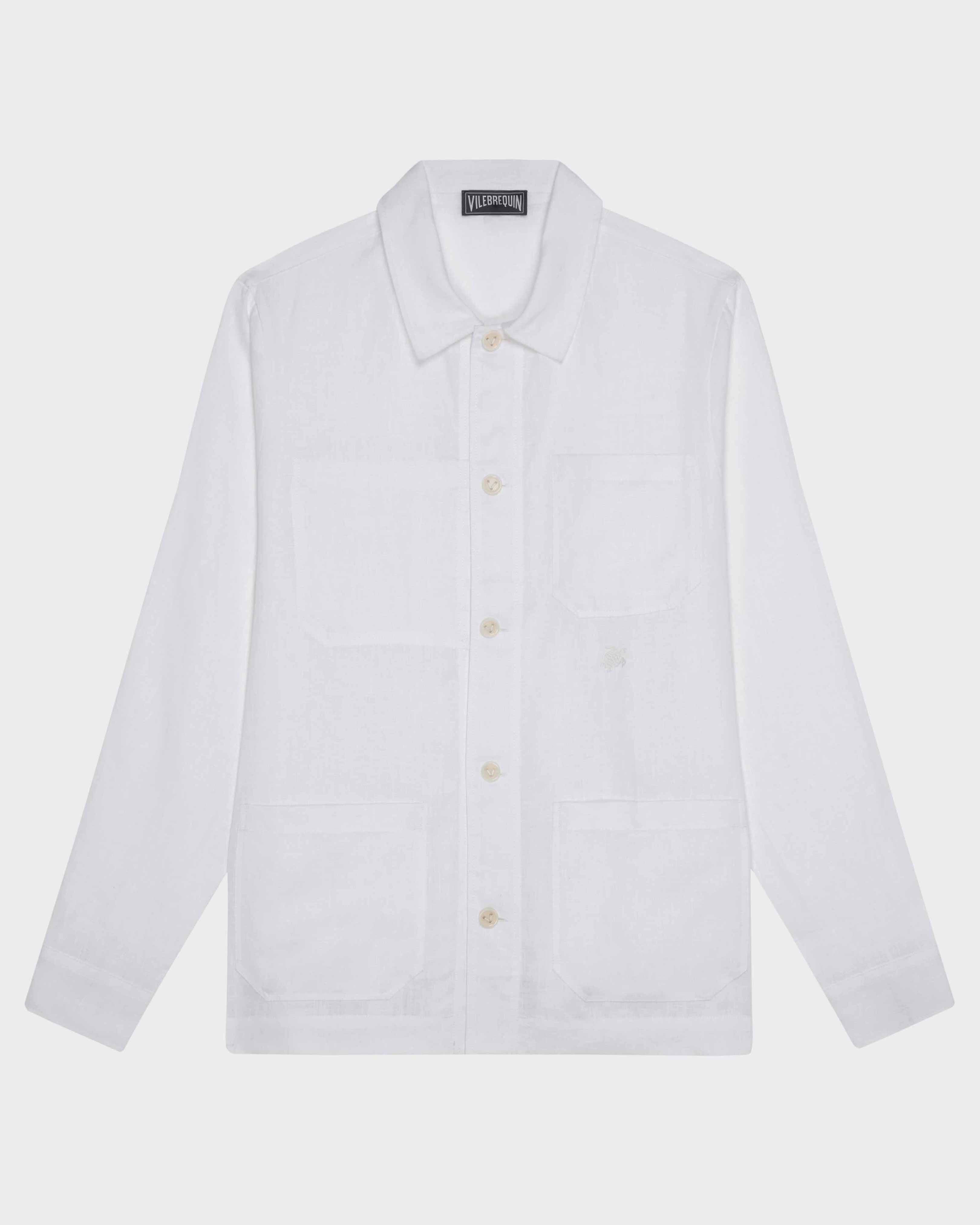 Herren-Leinen-Overshirt uni WEISS front view