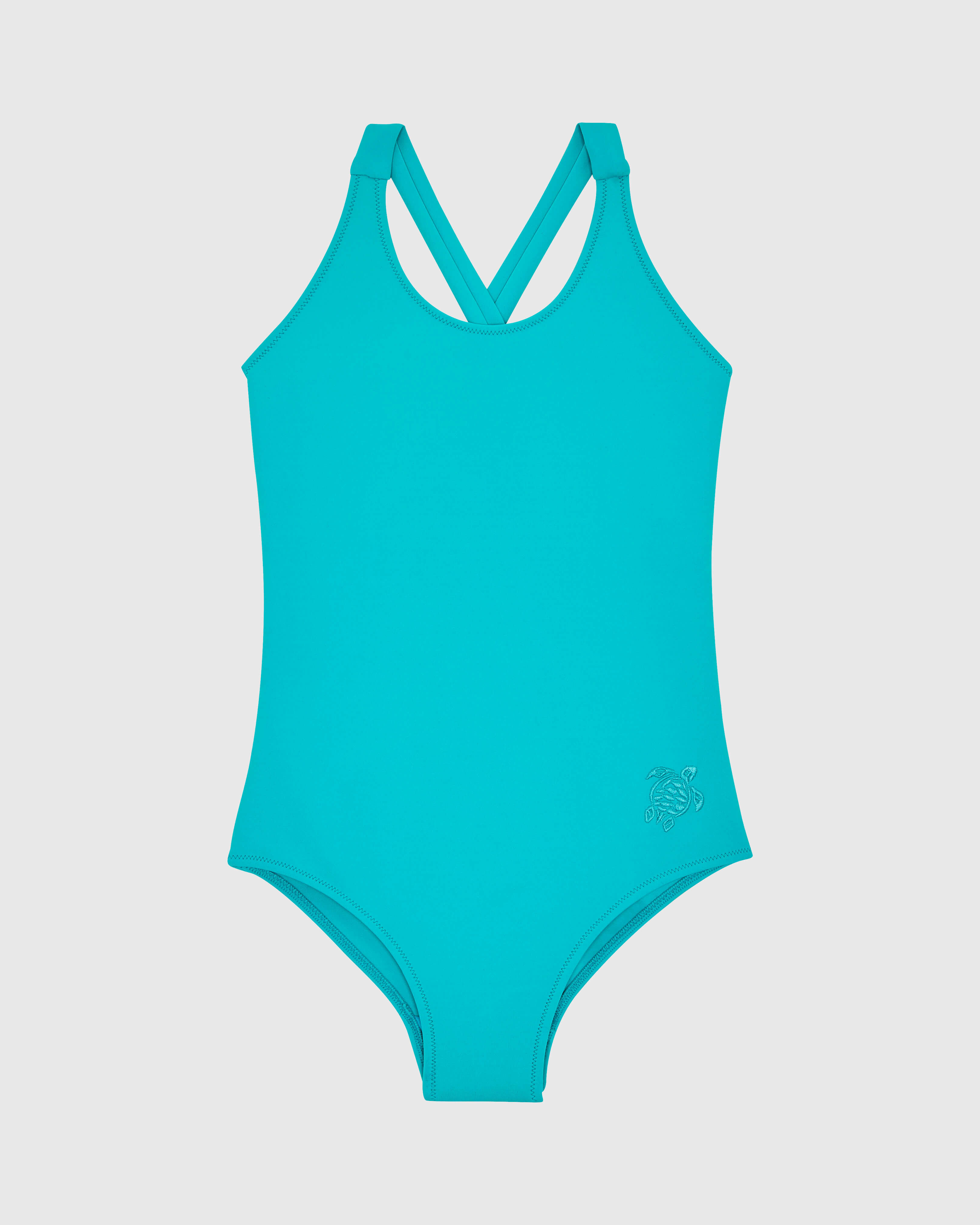Girls Cross-Back One-piece Swimsuit Solid DISCO GREEN front view