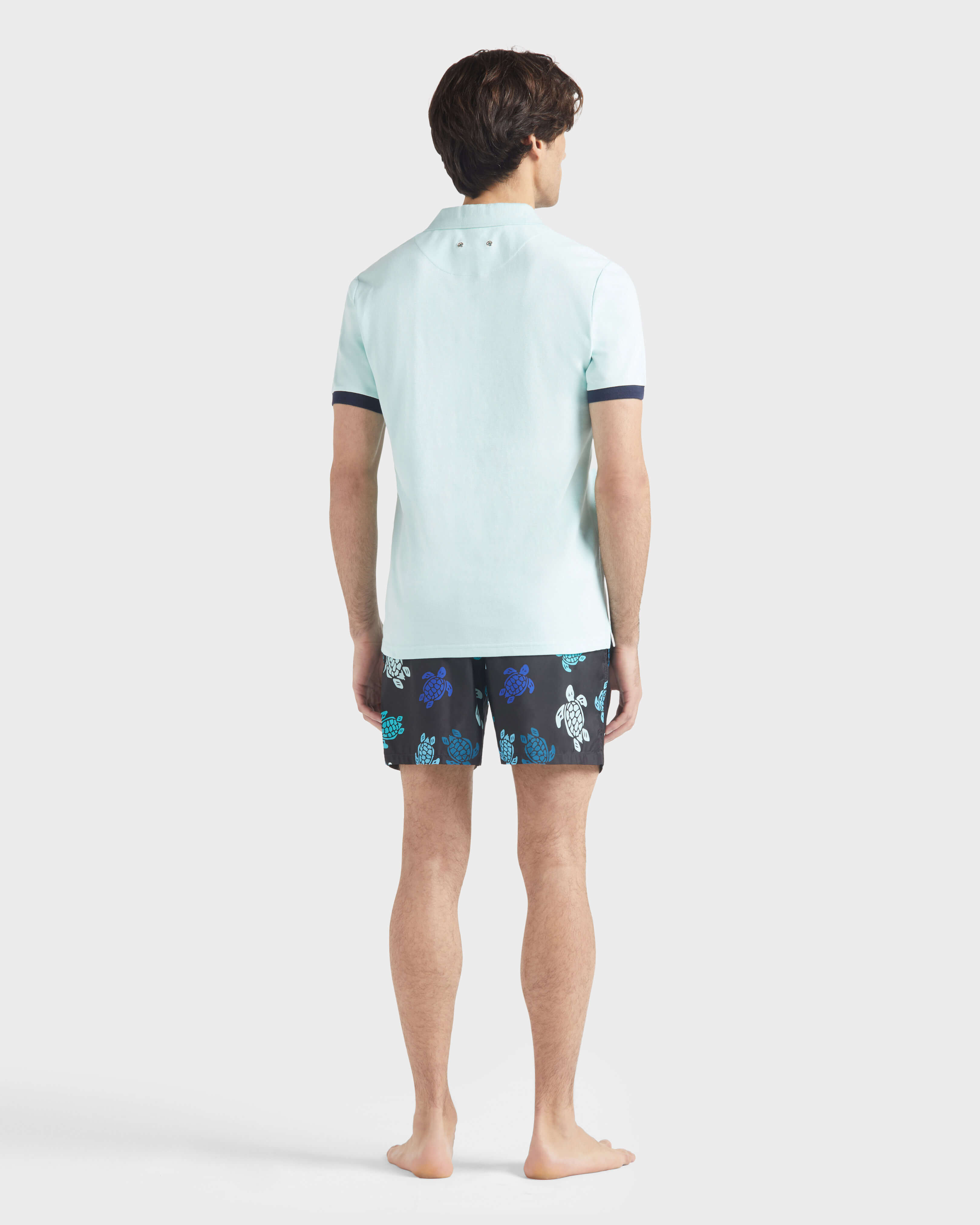Men Cotton Pique Polo Shirt Solid PACIFIC backworn view