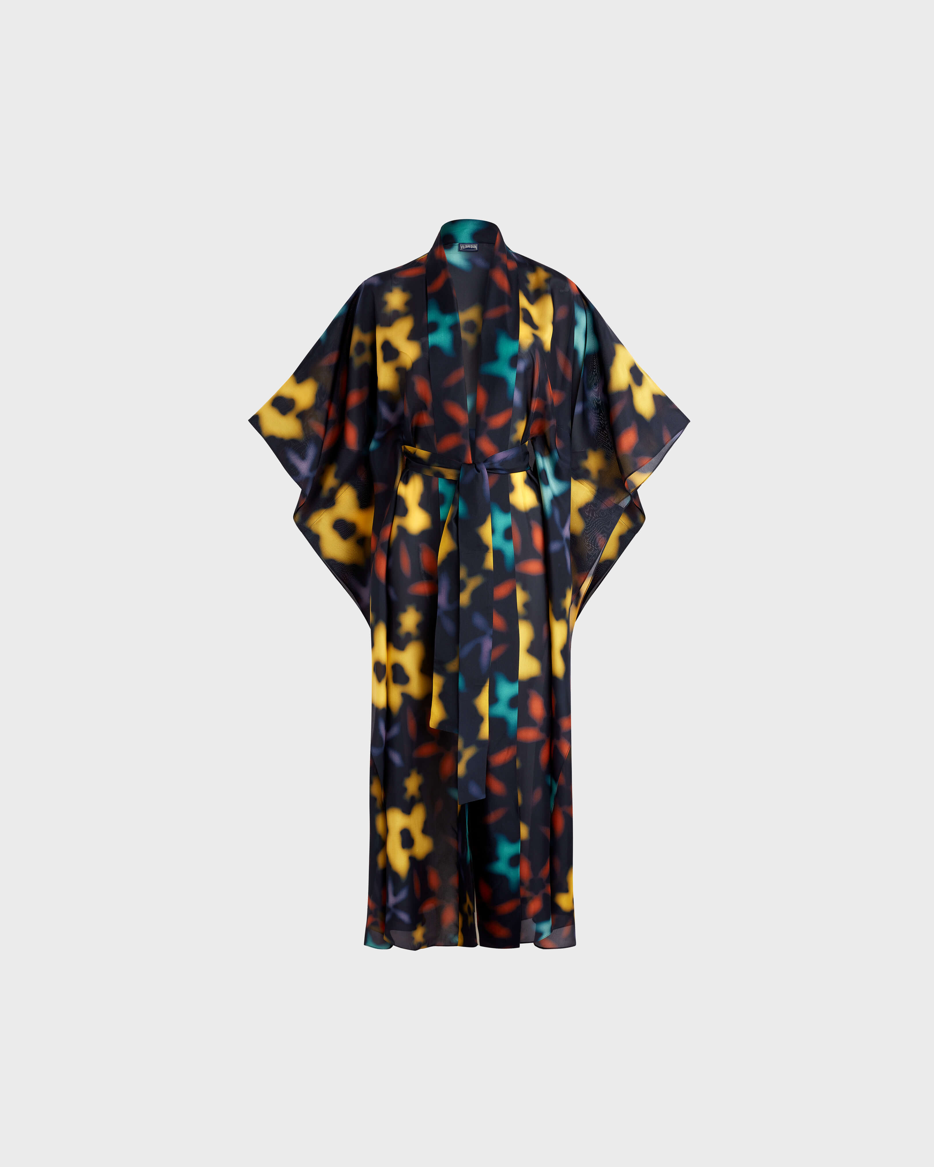 Women Silk Kimono Blurred NAVY front view