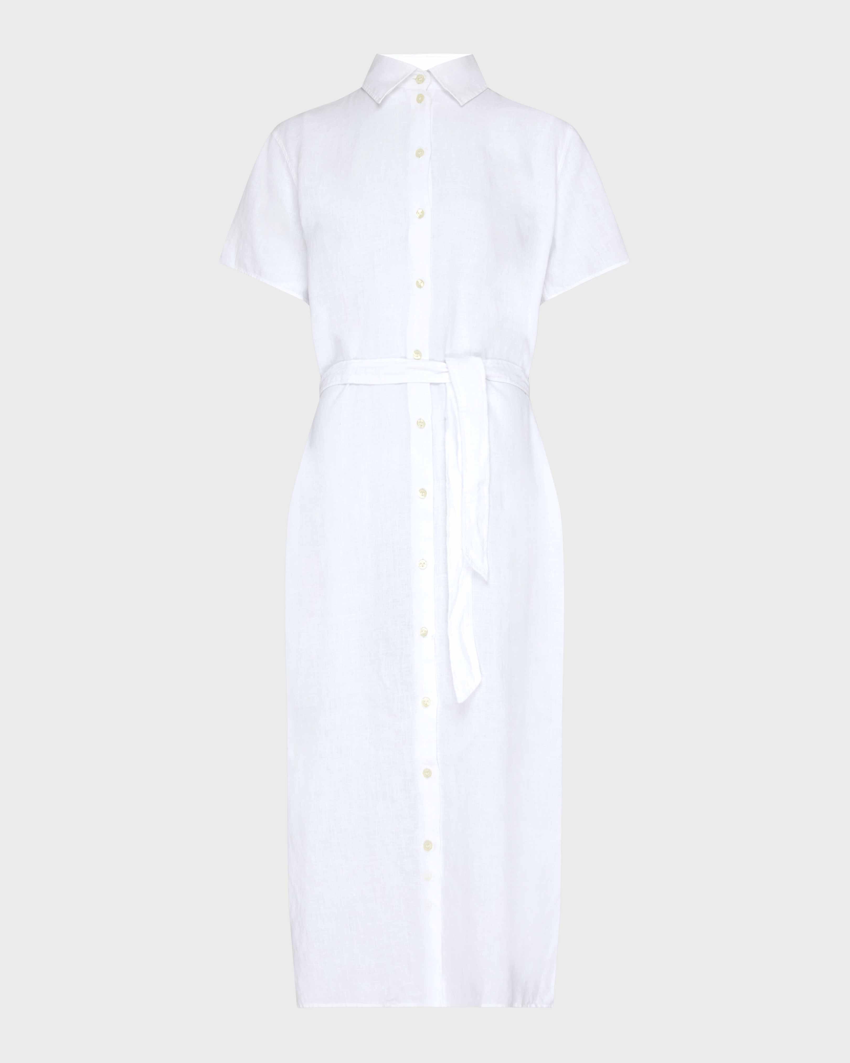 Vestido camisero de lino de color liso para mujer BLANCO front view