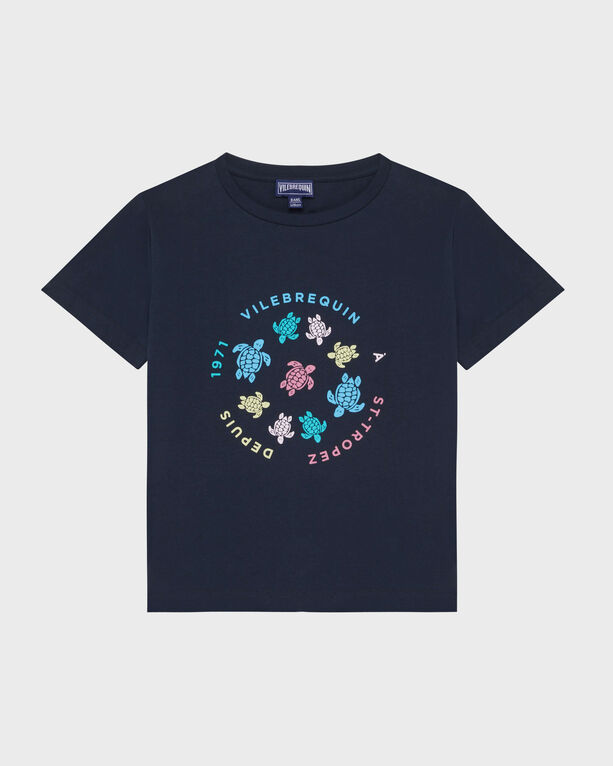 Vilebrequin - Boys Organic Cotton T-shirt Tortues Multicolores - Tee Shirt - Thomy - Blue - Size 10