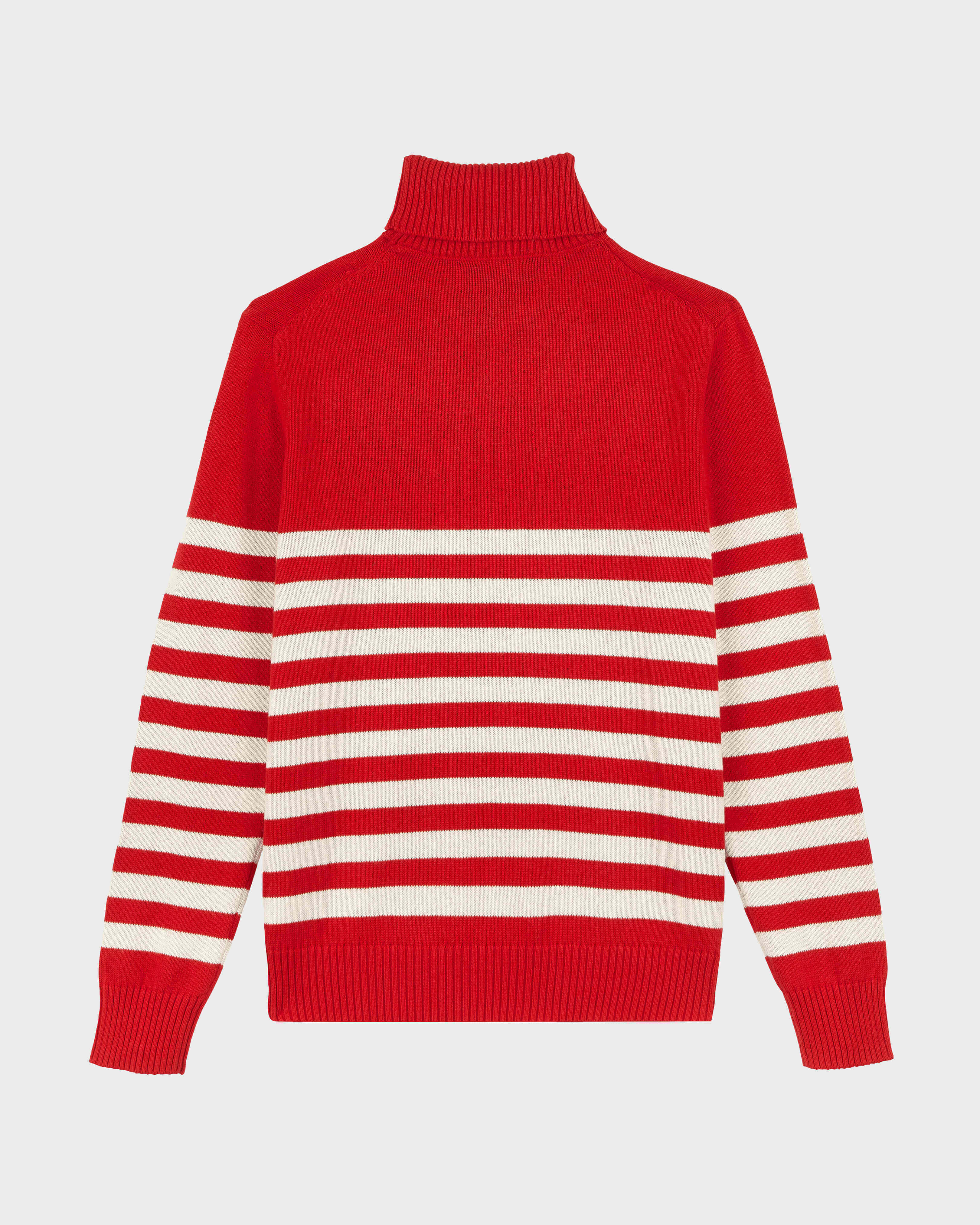 Men Cotton and Cashmere Turtleneck Striped Pullover Jacquard Turtle RED back view
