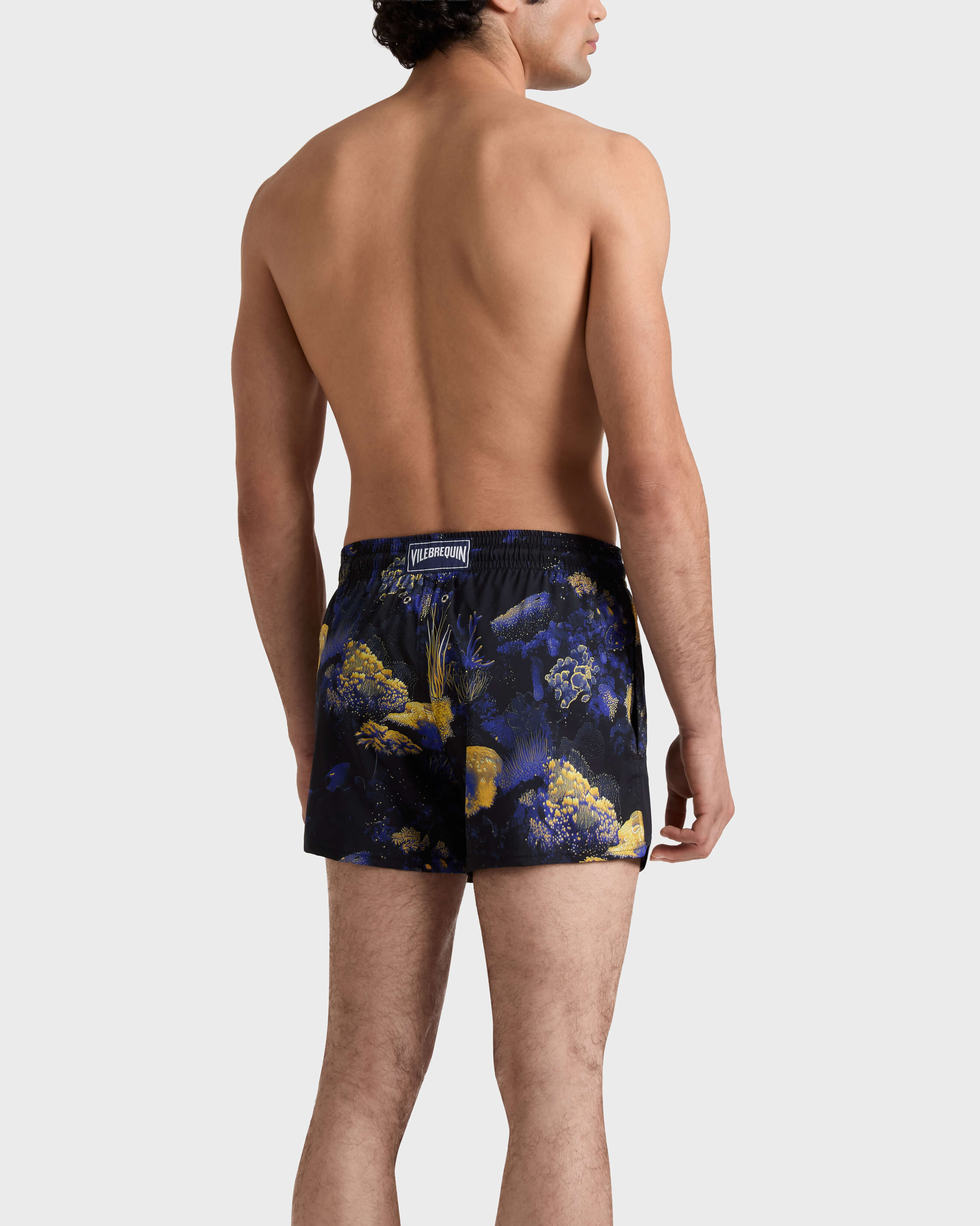 Kurze Coral Reef Stretch-Badeshorts für Herren SCHWARZ backworn view