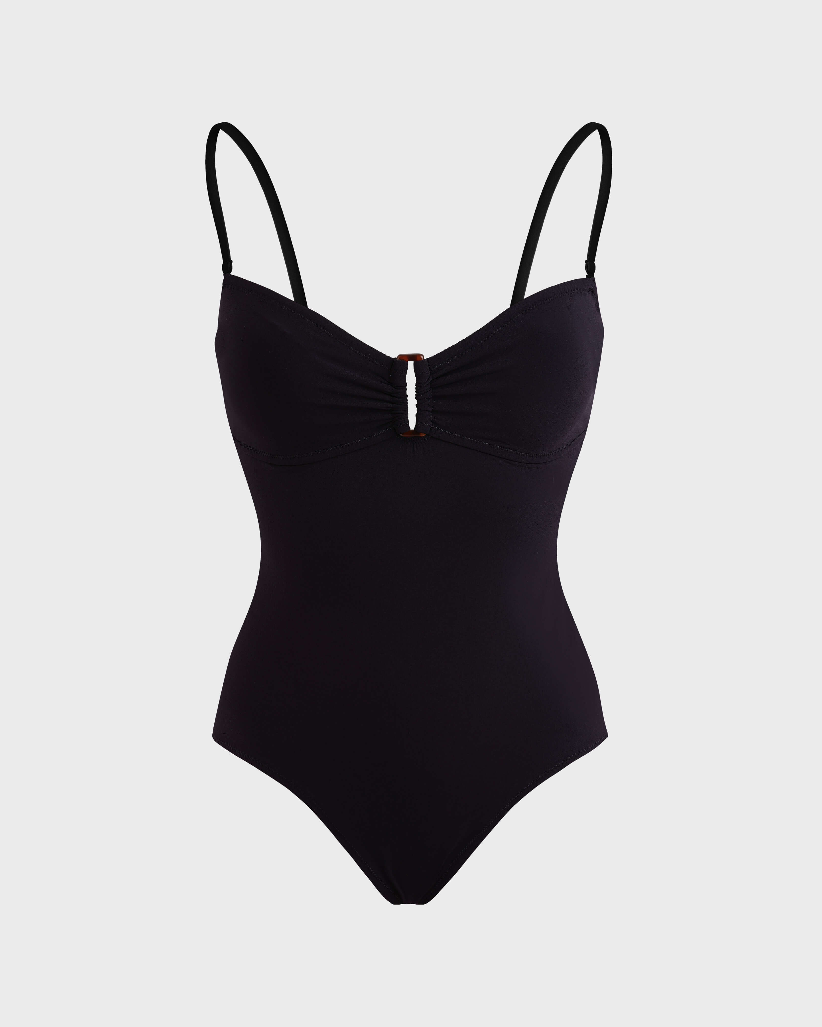 Women Bandeau One-piece Swimsuit Solid BLACK front view