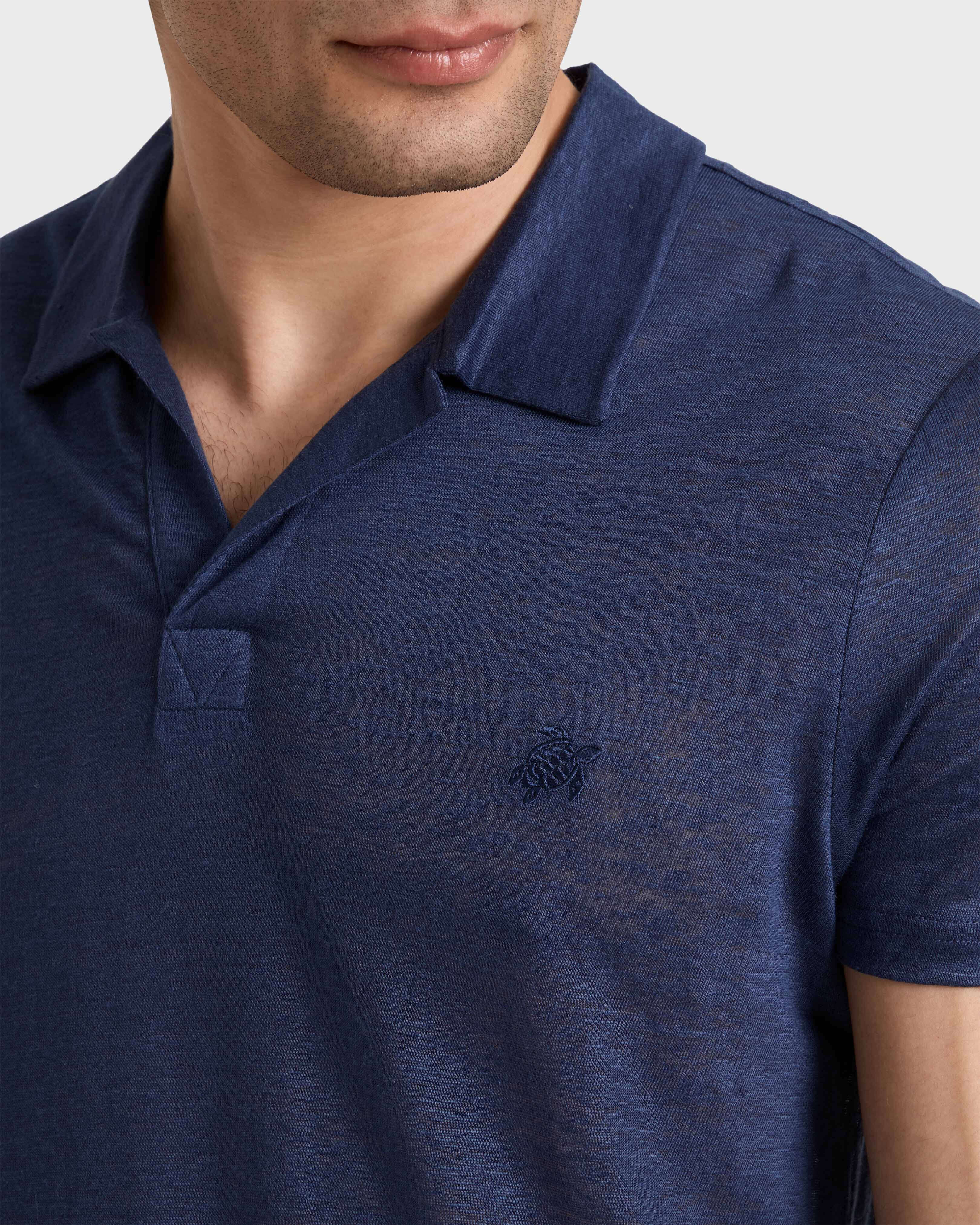 Polo en punto de lino de color liso para hombre AZUL MARINO supp1 view