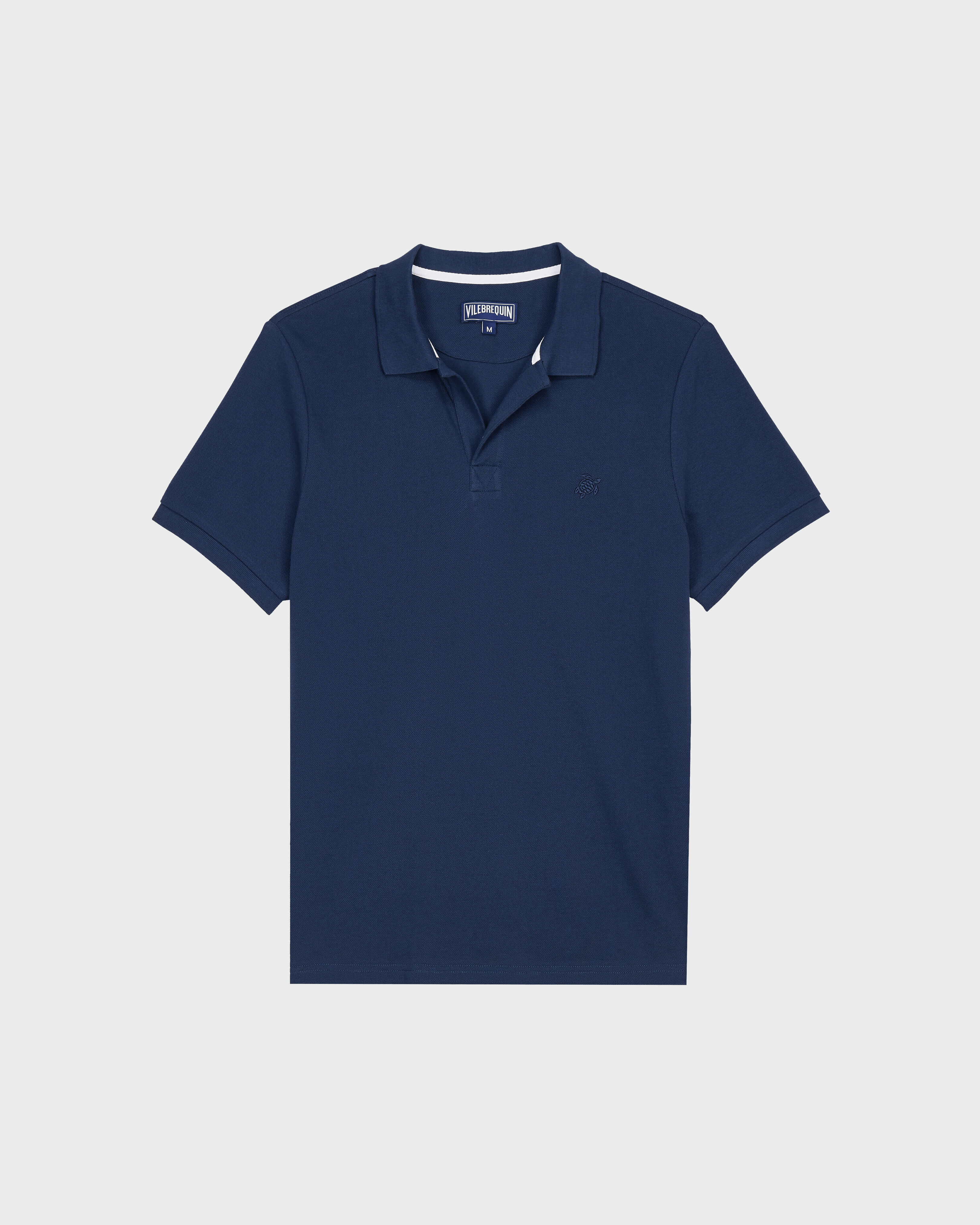 Men Organic Cotton Pique Polo Shirt Solid NAVY front view