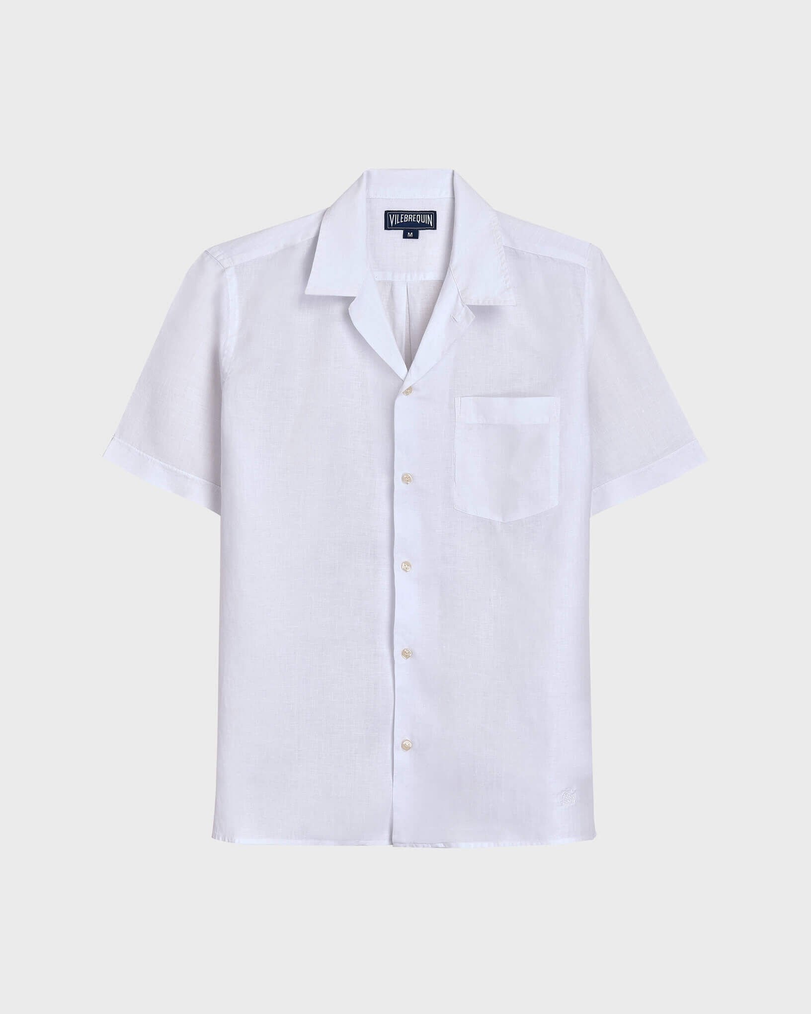 Men Bowling Linen Shirt Solid WHITE front view