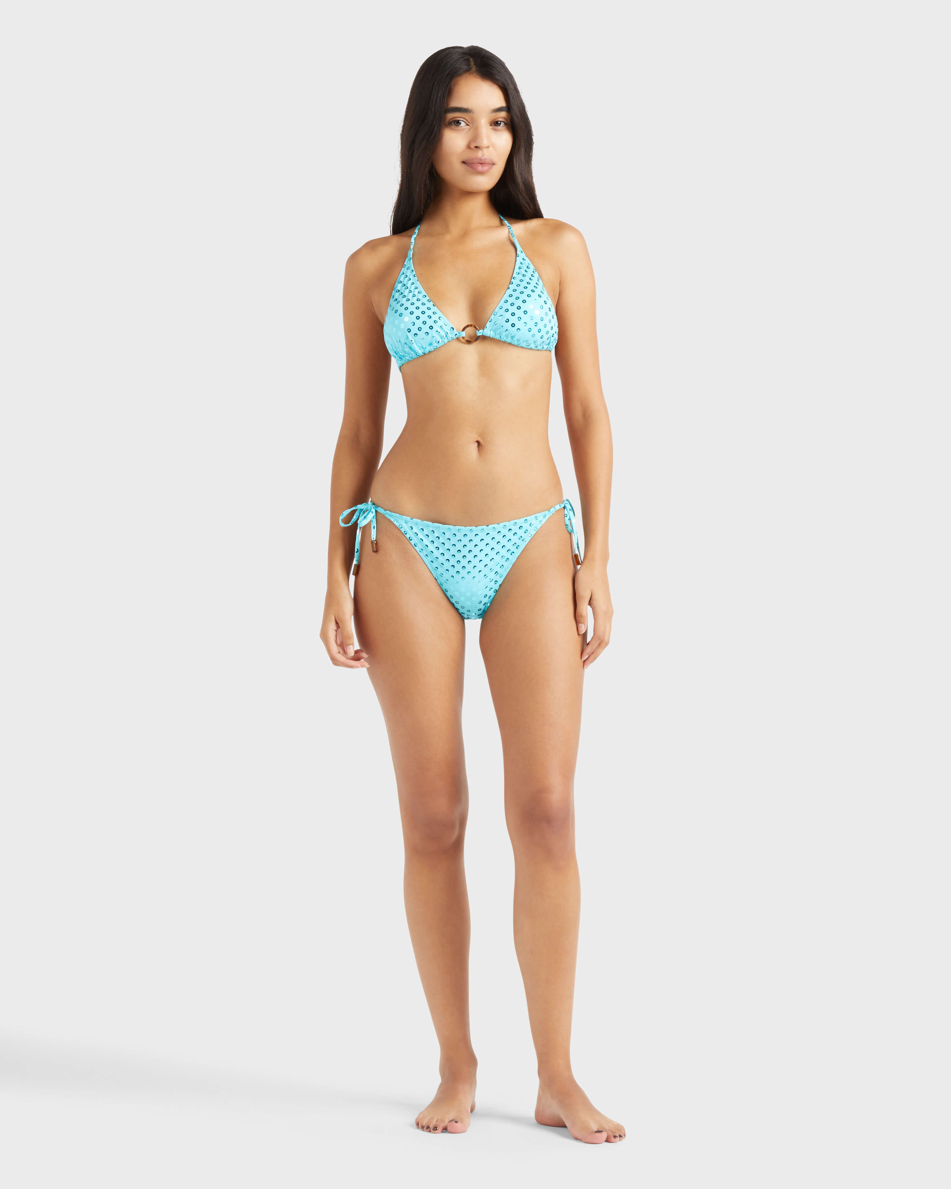 Women Side Tie Bikini Bottom Relief Sparkling DISCO GREEN frontworn view
