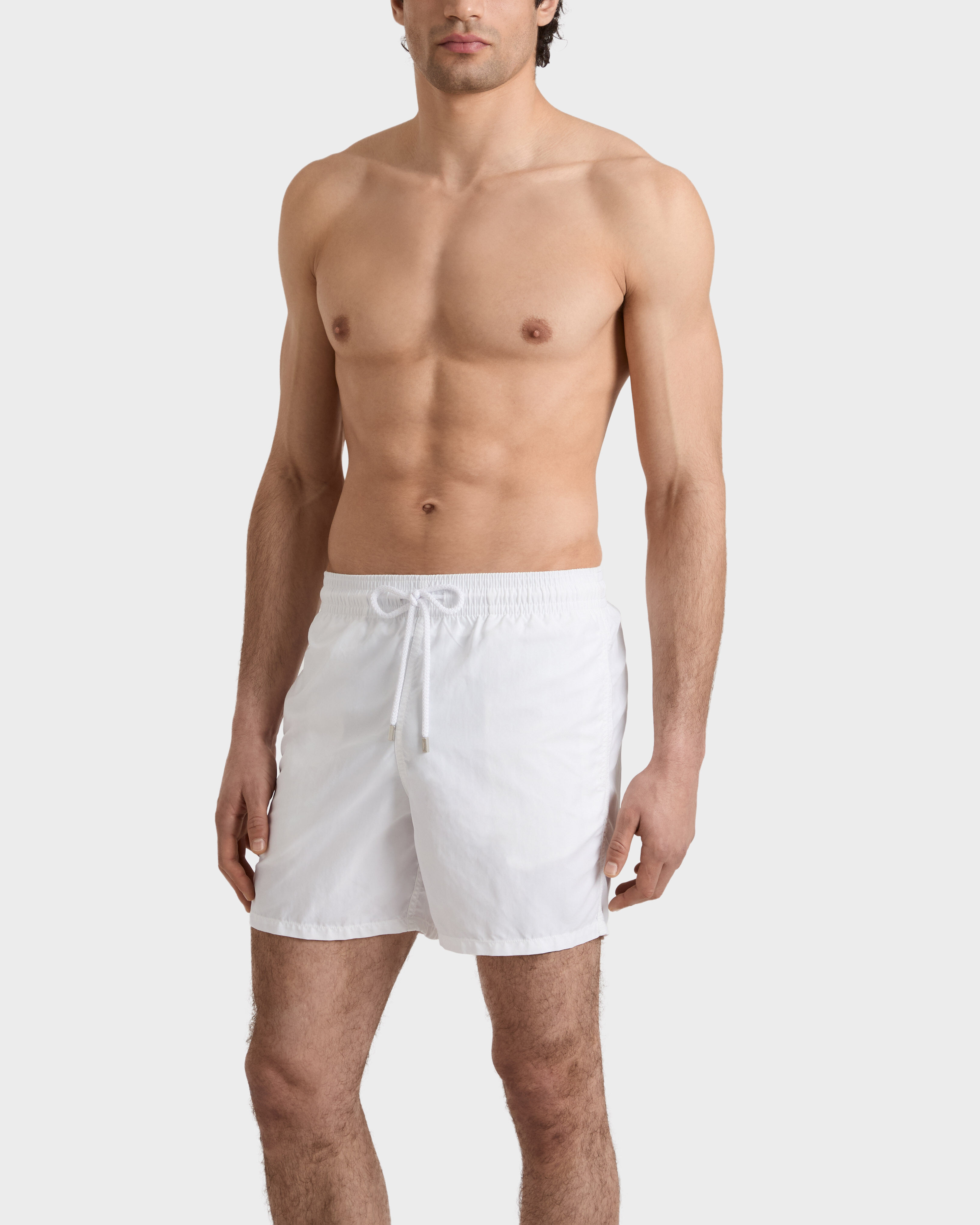 Men Swim Trunks Solid WHITE frontworn view