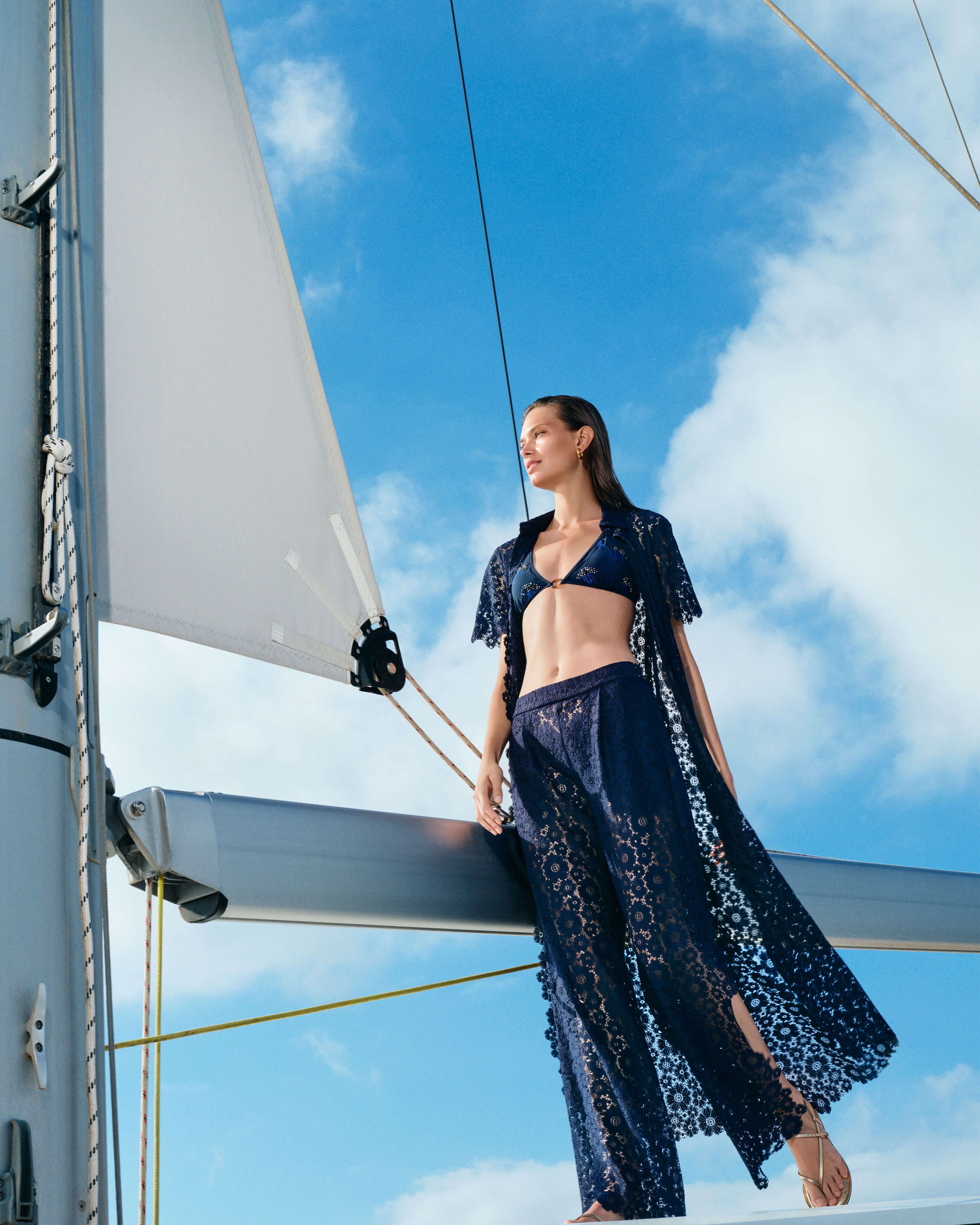 Pantaloni da donna in pizzo Flowers BLU MARINE override view