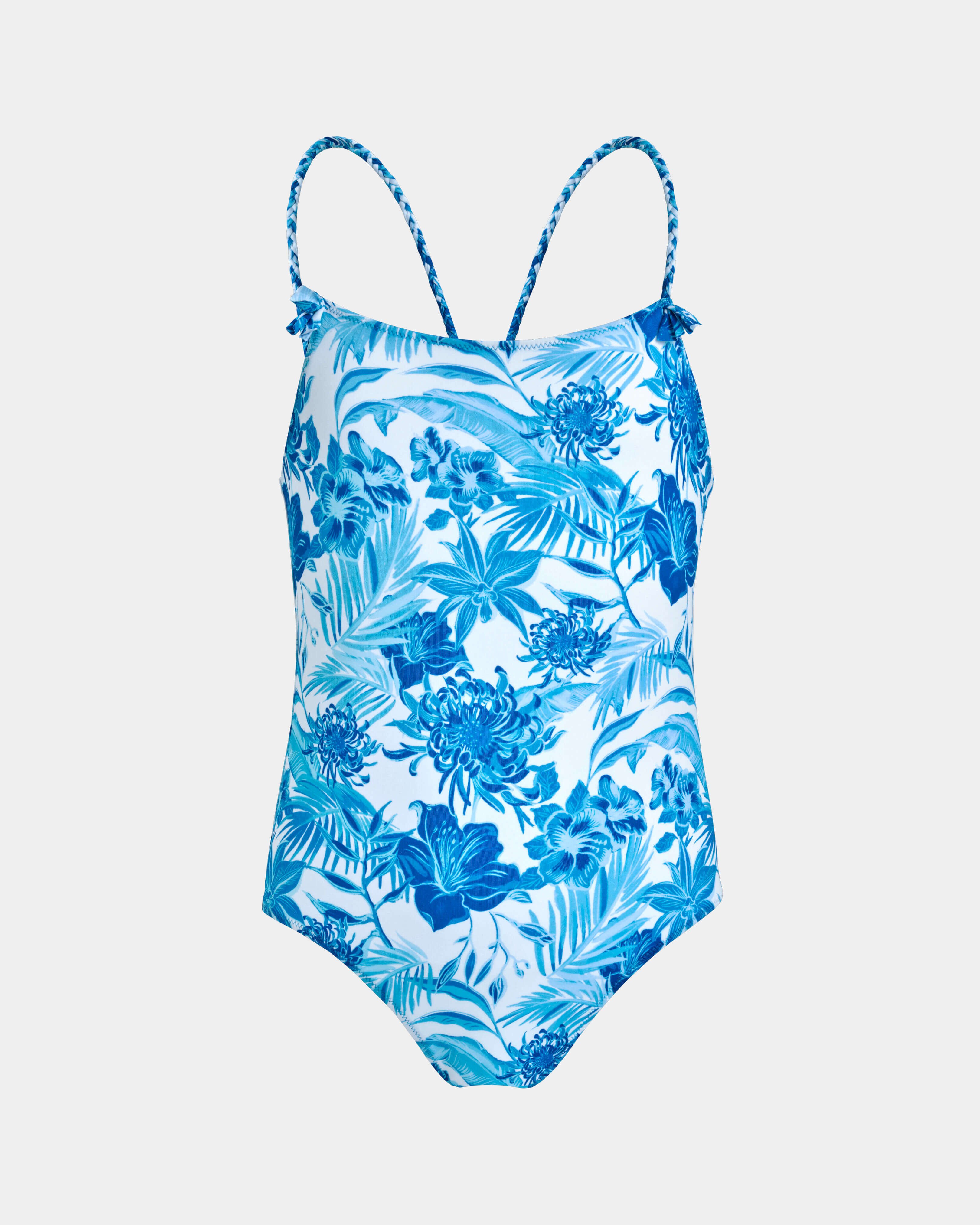 Girls One-piece Swimsuit Tahiti Flowers WHITE front view