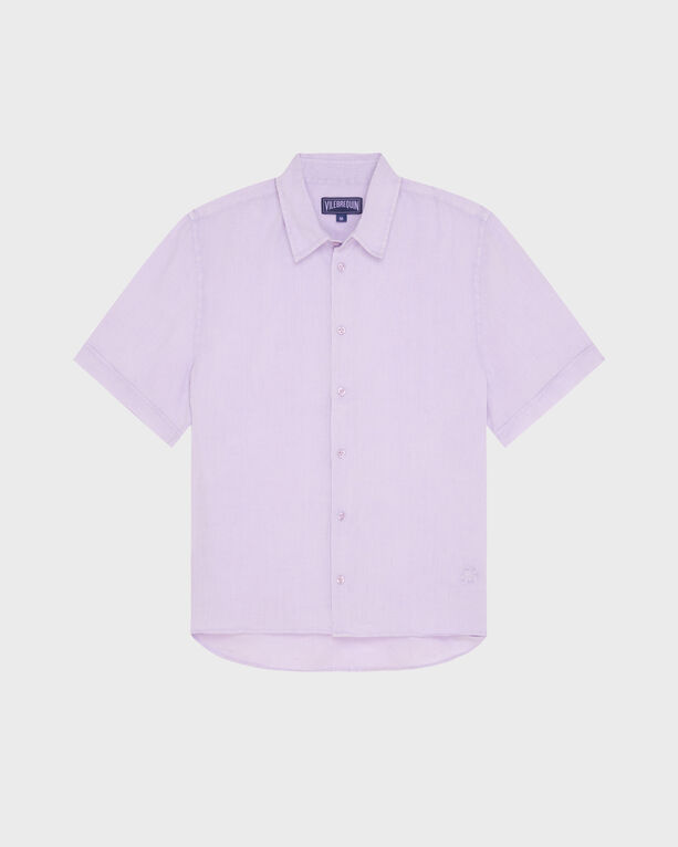 Vilebrequin - Men Mineral Dye Linen Bowling Shirt - Shirt - Courbis - Purple - Size XXXL