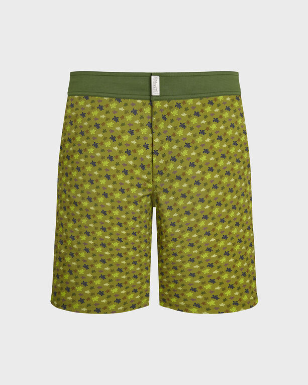 Vilebrequin - Men Long Stretch Flat Belt Swim Shorts Micro Ronde Des Tortues - Swimwear - Meia - Green - Size S