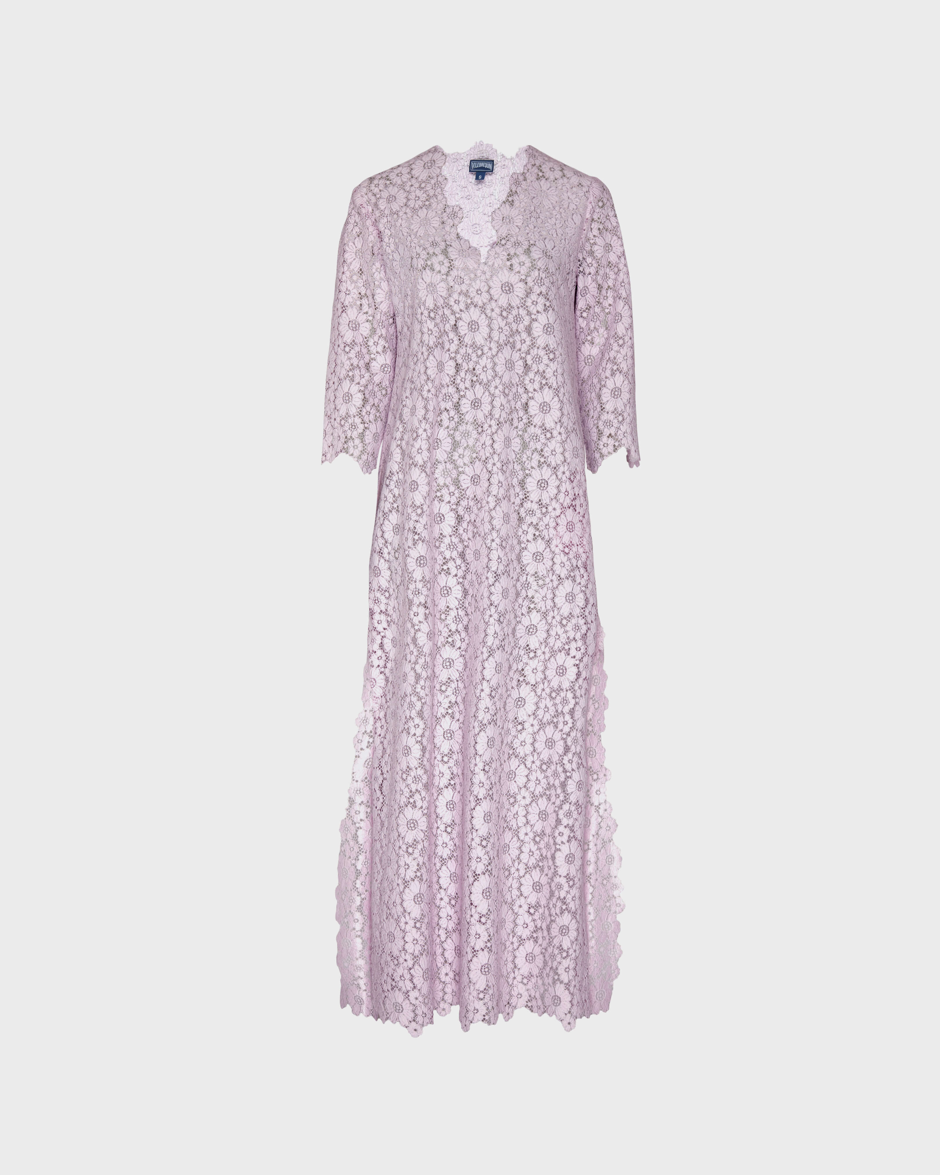 Women Guipure Kaftan Flowers Lace PETALE / PINK front view