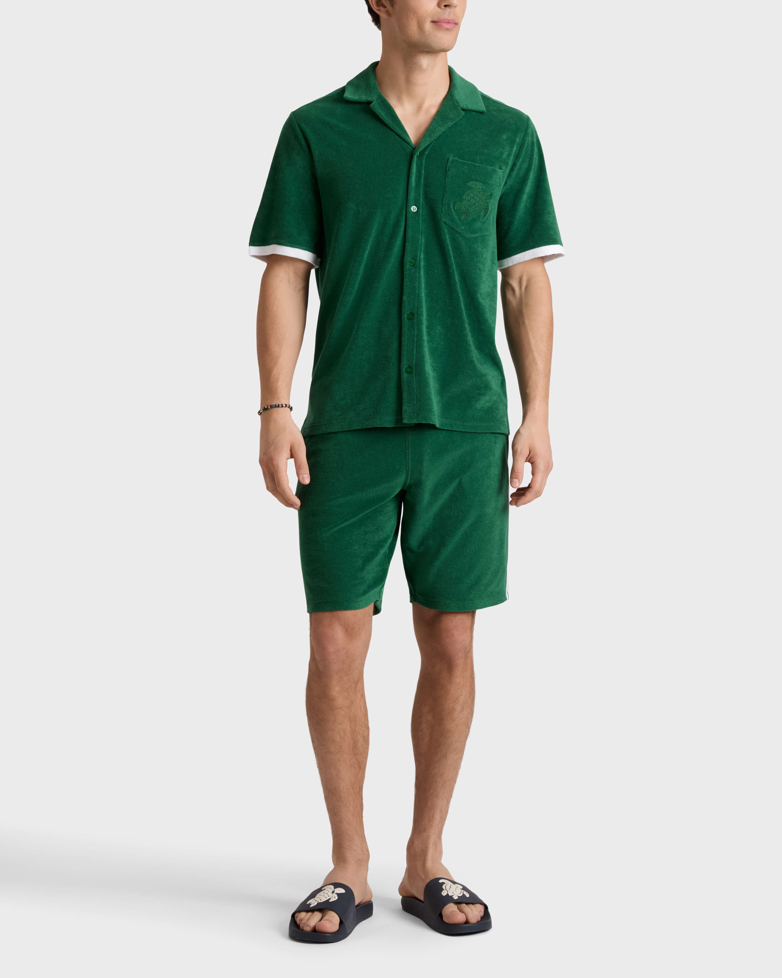 Men Terry Bermuda Shorts Solid TROPICAL frontworn view