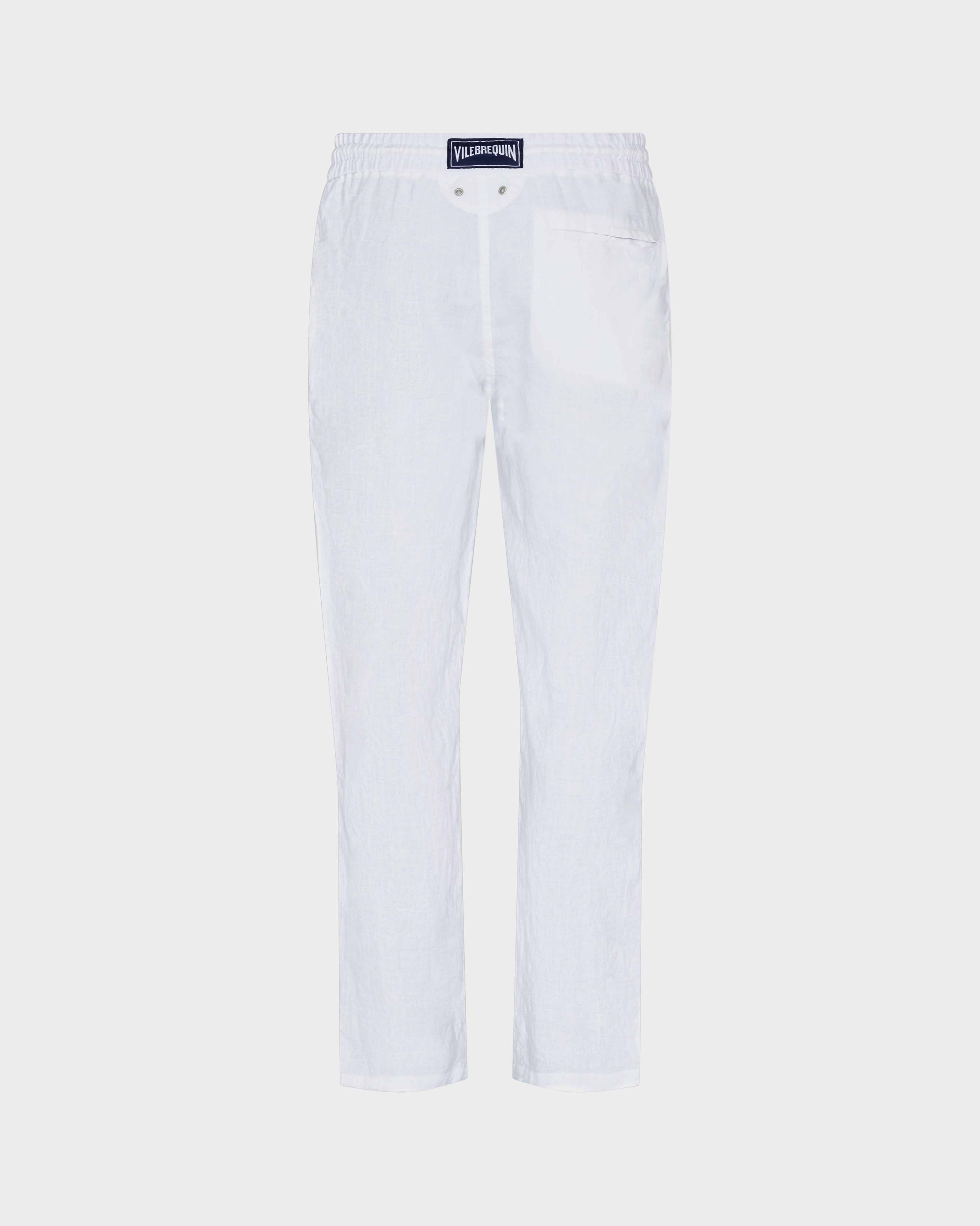 Men Linen Pants Regular Fit Solid WHITE back view