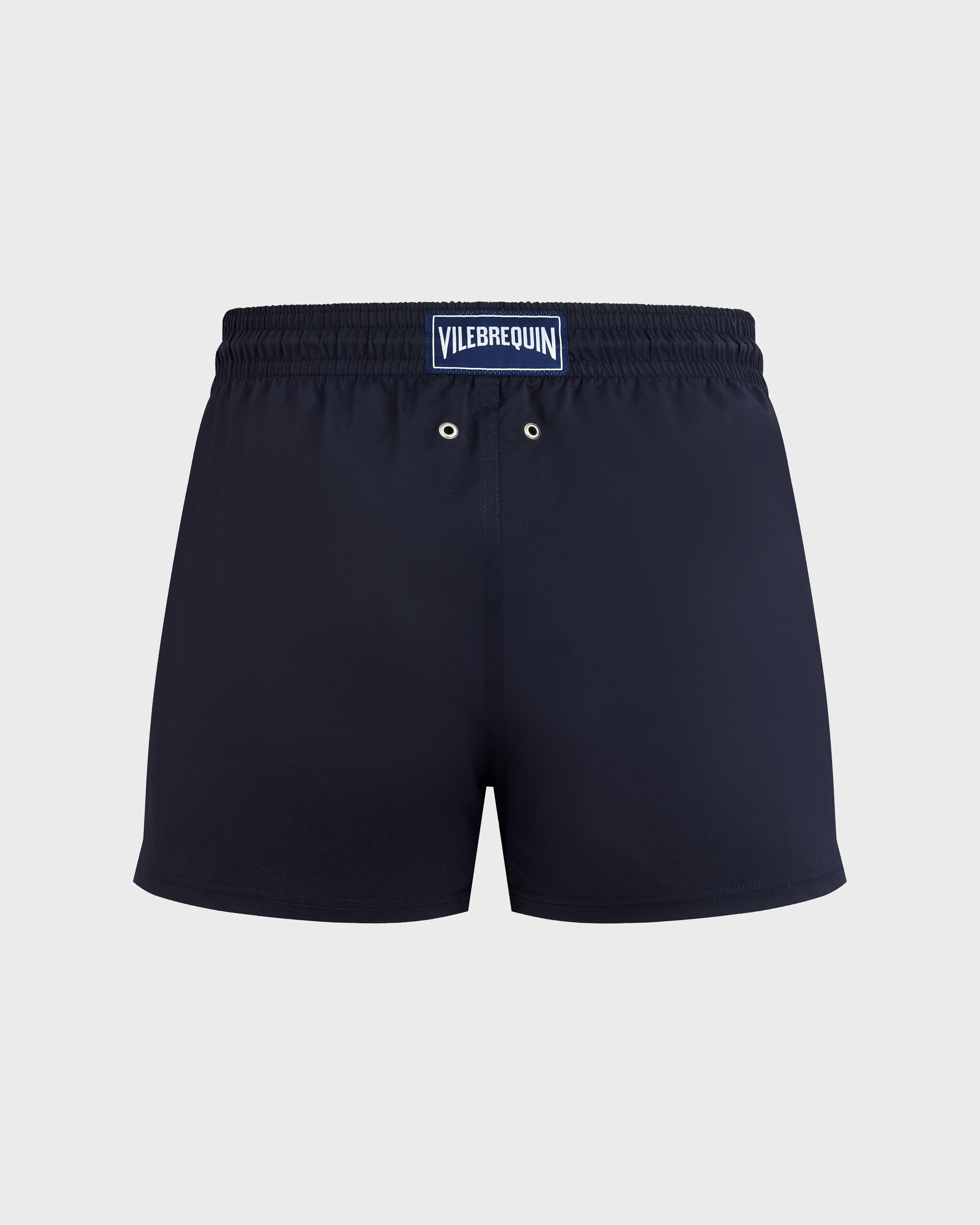 Men Swimwear Short and Fitted Stretch Solid NAVY back view
