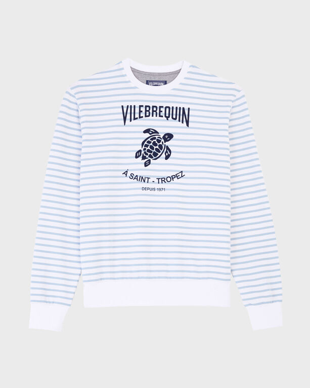 Vilebrequin – Gestreiftes Baumwoll-sweatshirt Mit Rundhalsausschnitt Für Herren – Sweatshirt – Jorasses – Blau – Größe XXXL