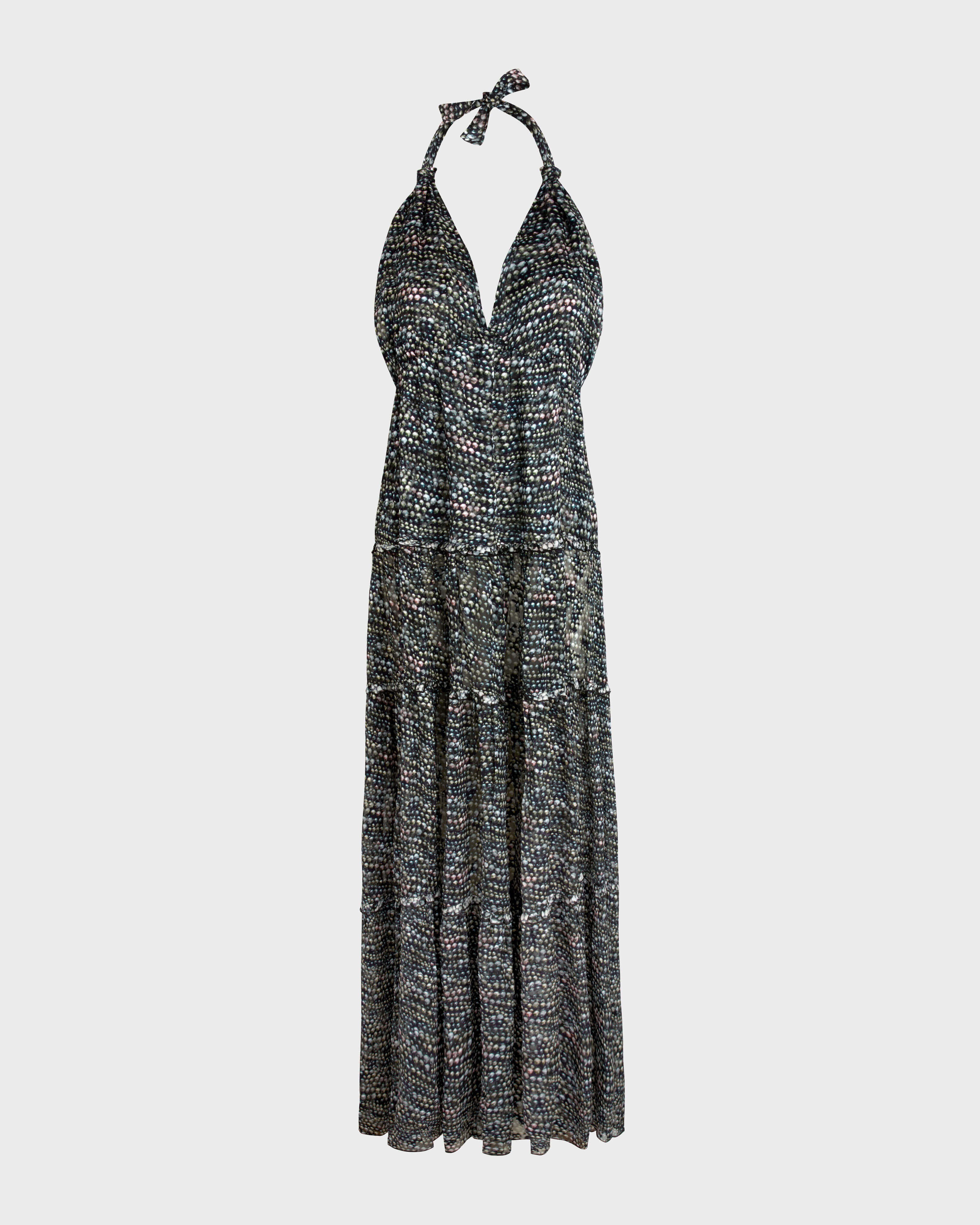 Women Silk And Viscose Long Backless Dress Pearl BLACK front view