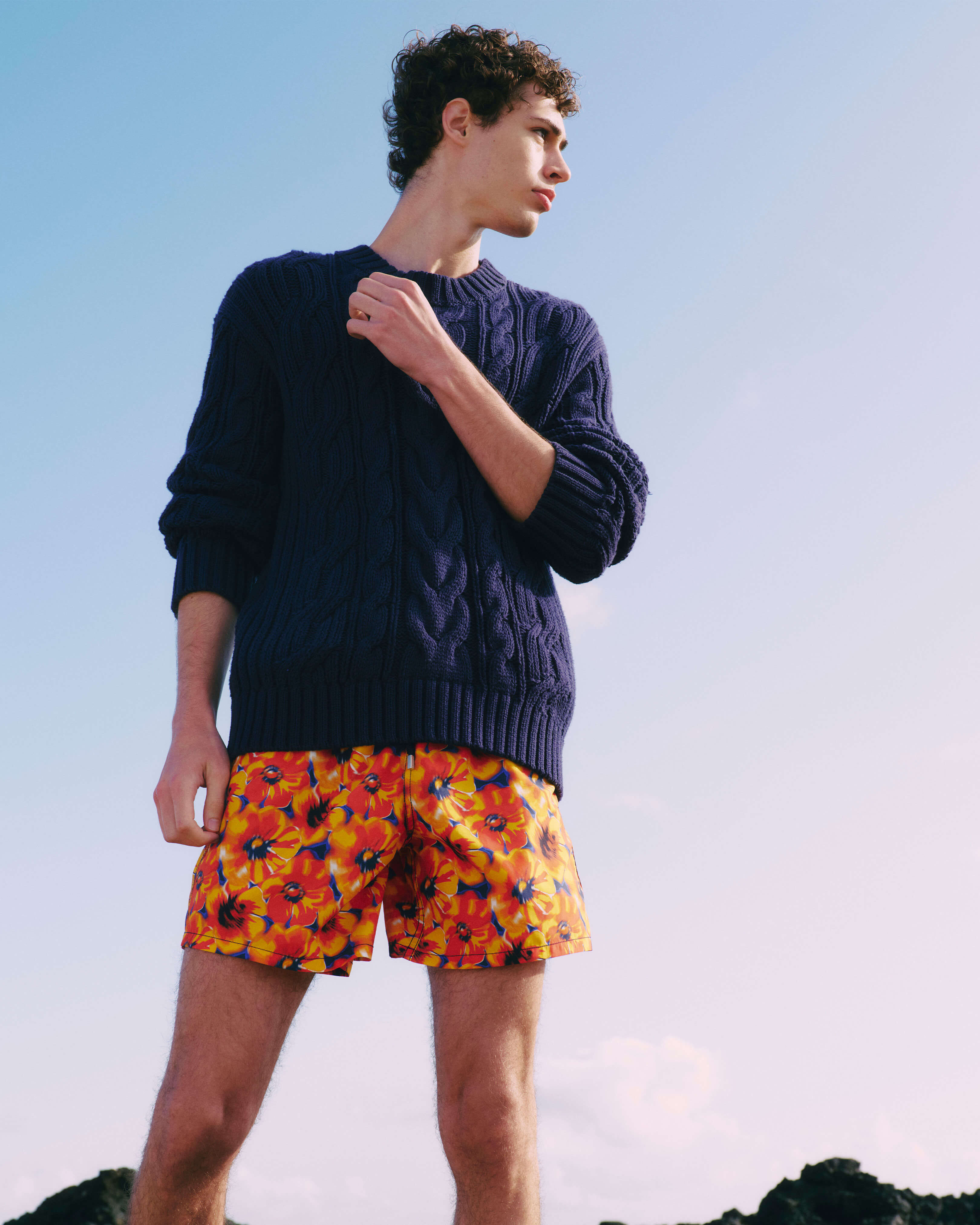Bañador con estampado Poppies para hombre AZUL MARINO look1 view