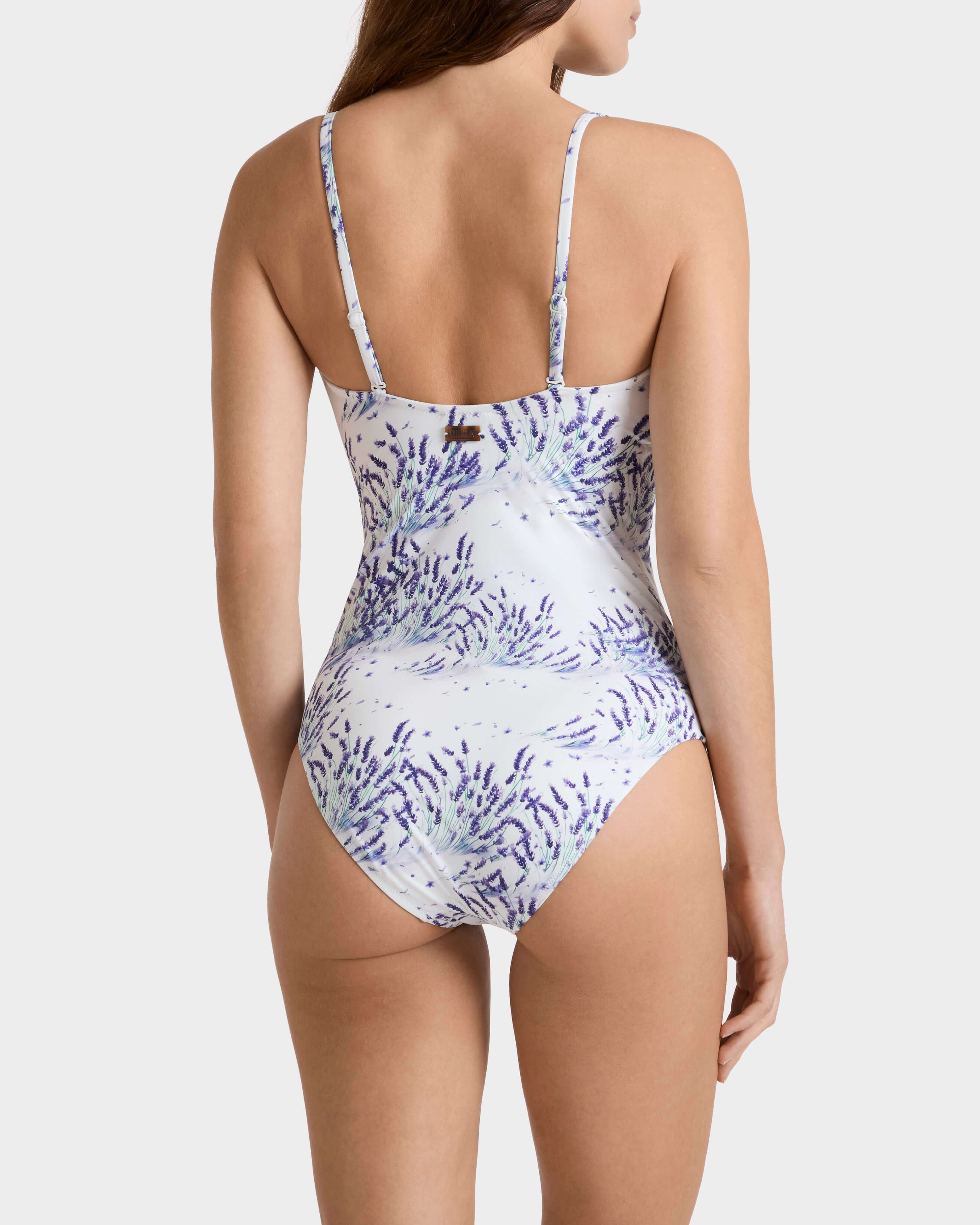 Maillot de bain une pièce bandeau femme Lavender BLANC backworn view