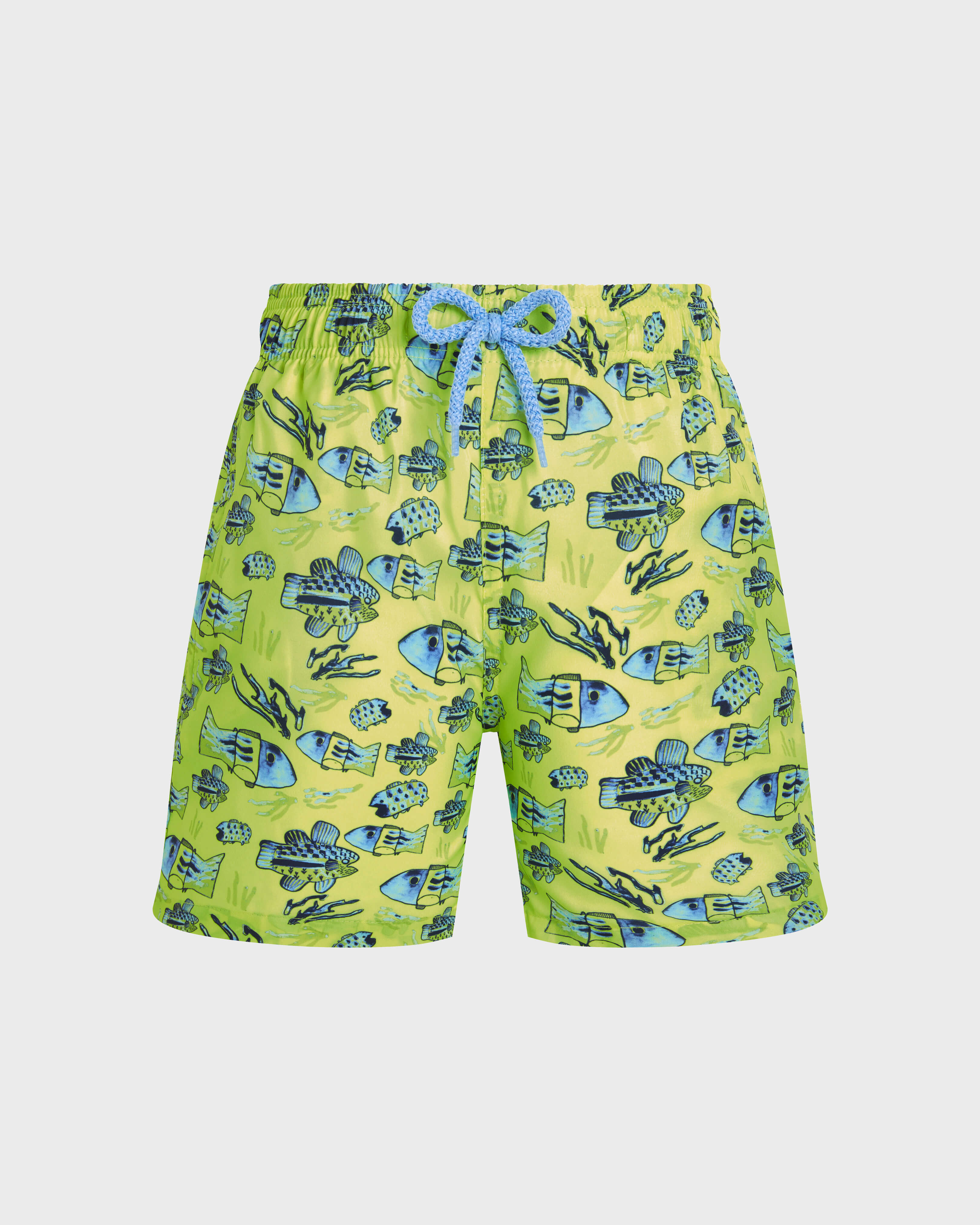 Pantaloncini mare bambino ultraleggeri e ripiegabili Fishies Drawing GIALLO FLUORESCENTE front view