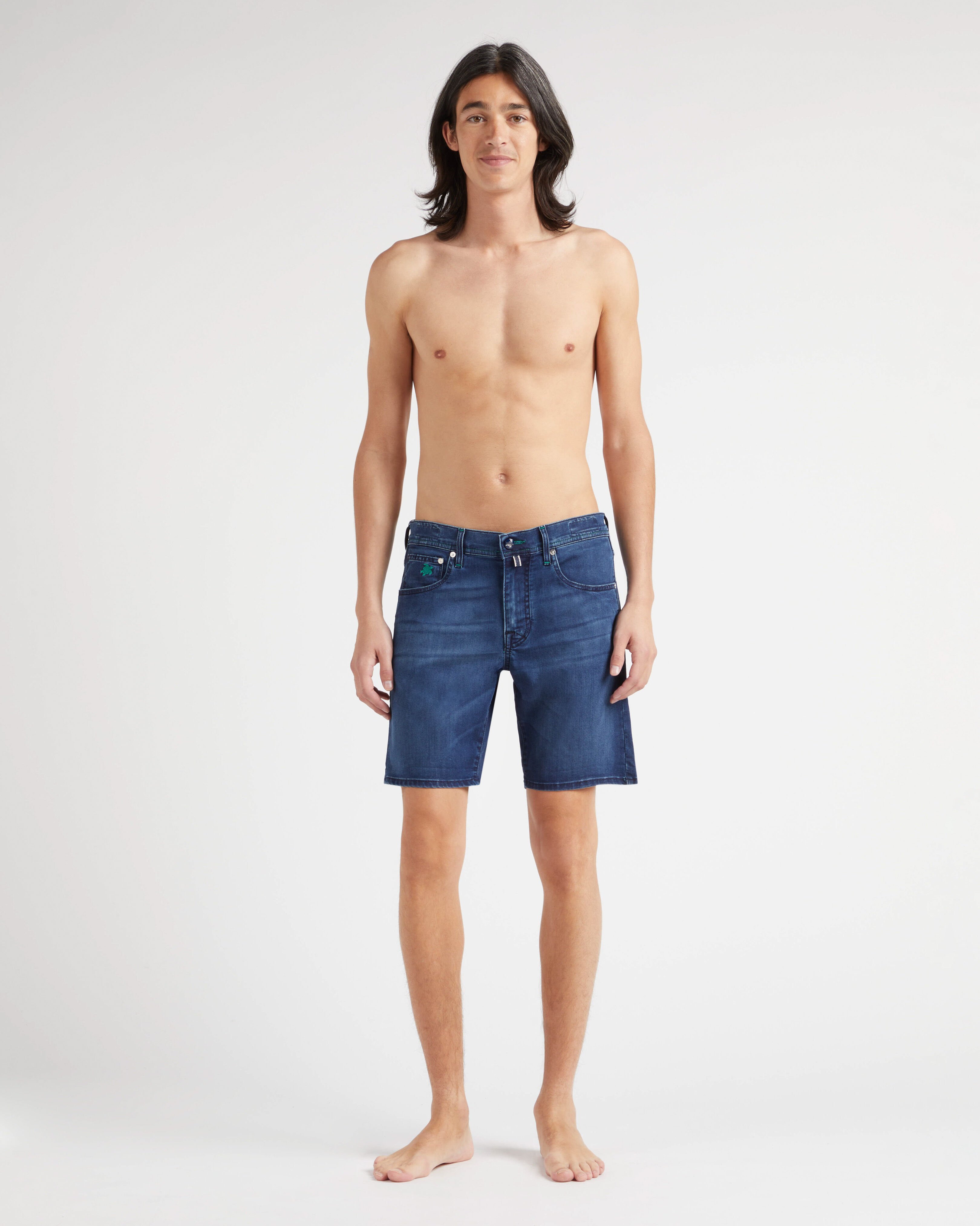Men Denim Bermuda Shorts Tahiti Turtles MED DENIM W2 frontworn view