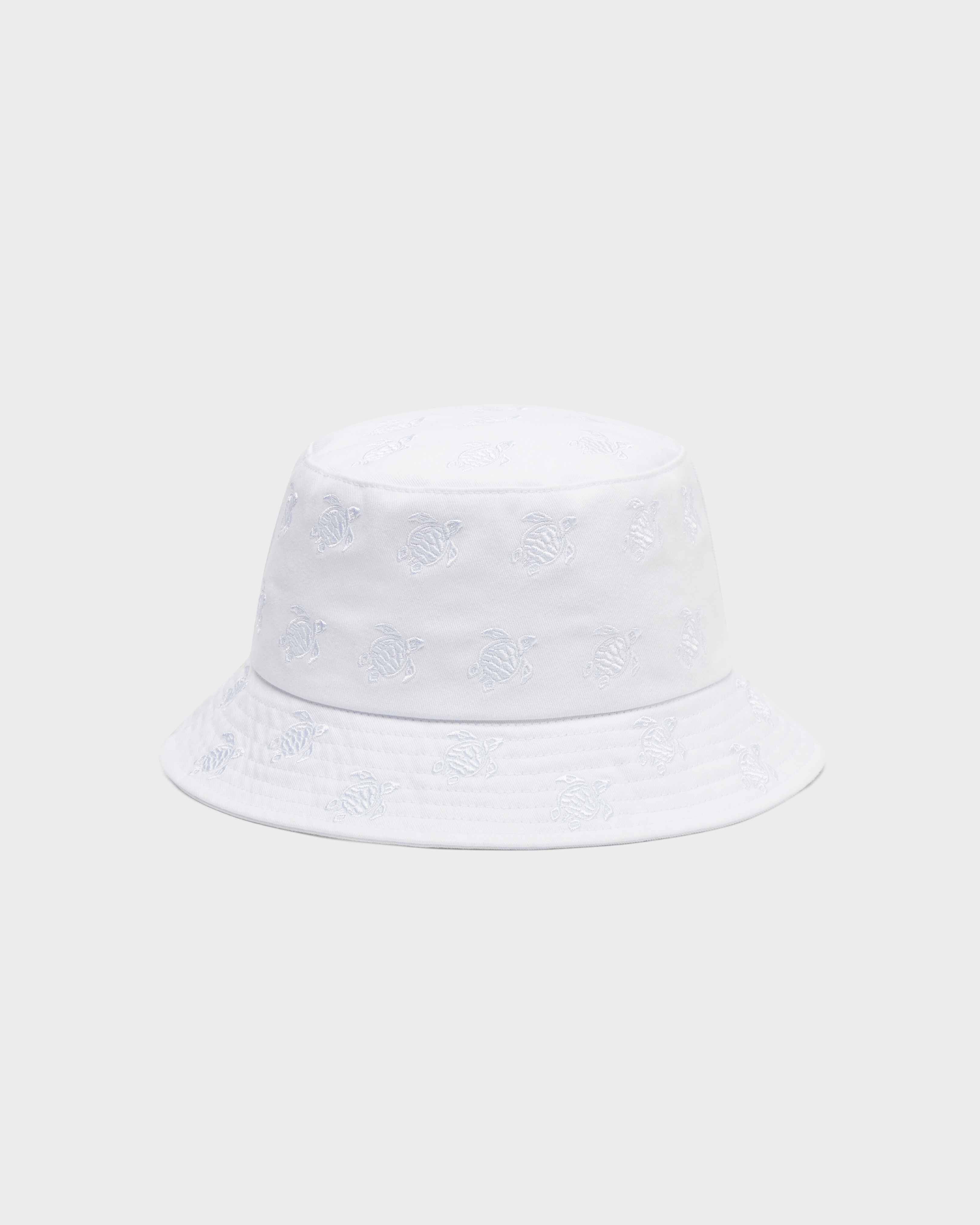 Embroidered Bucket Hat Turtles All Over WHITE front view