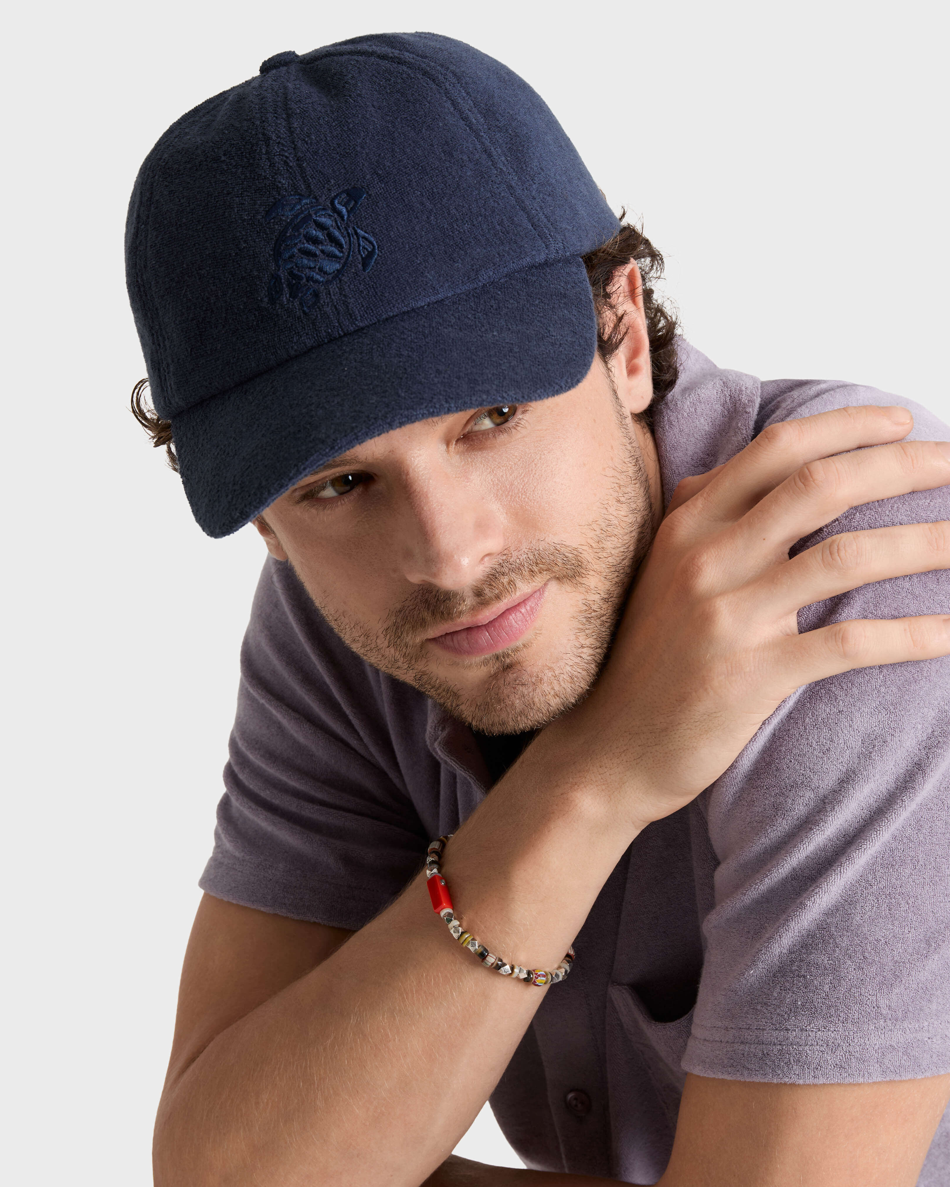 Men Terry Cap Solid NAVY frontworn view