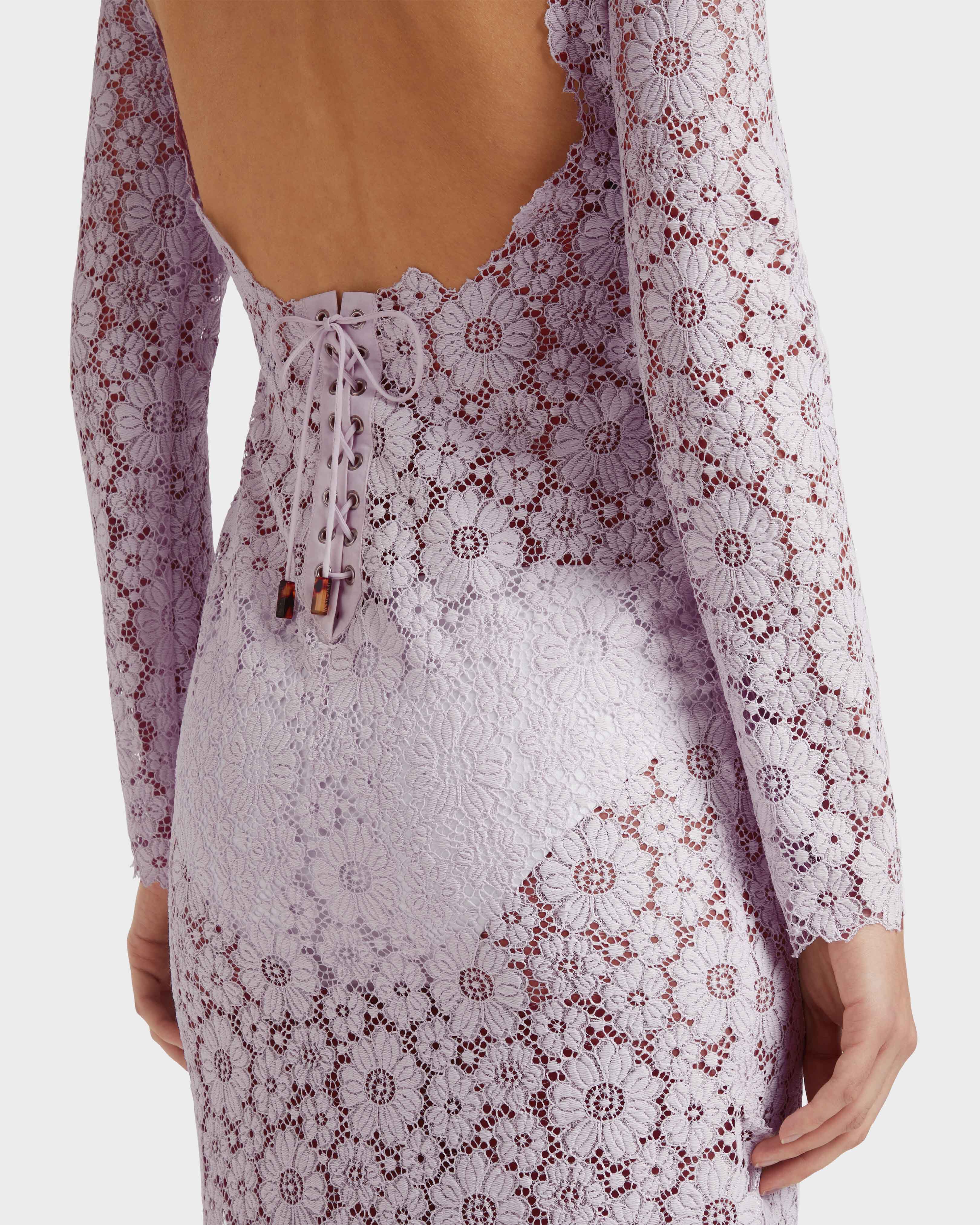 Vestido largo de encaje floral para mujer PETALE / PINK supp2 view